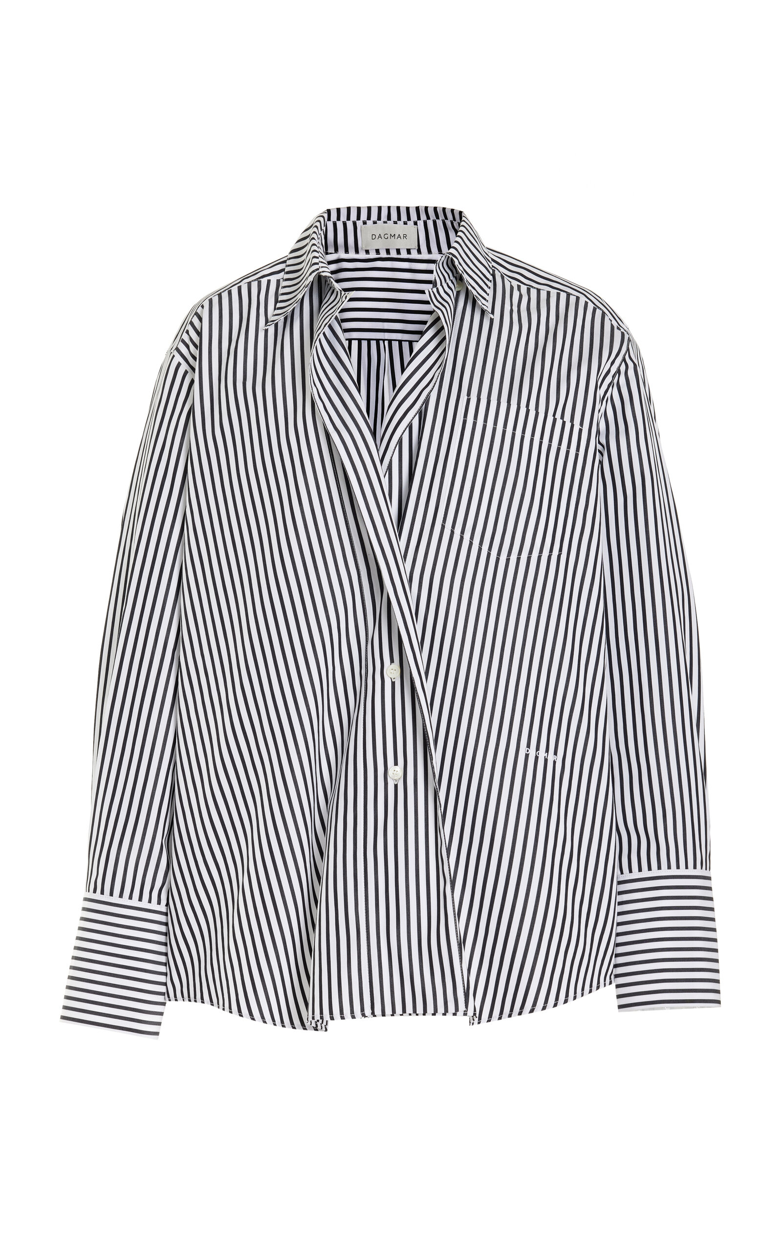 Oversized Wrap-Front Striped Cotton Shirt
