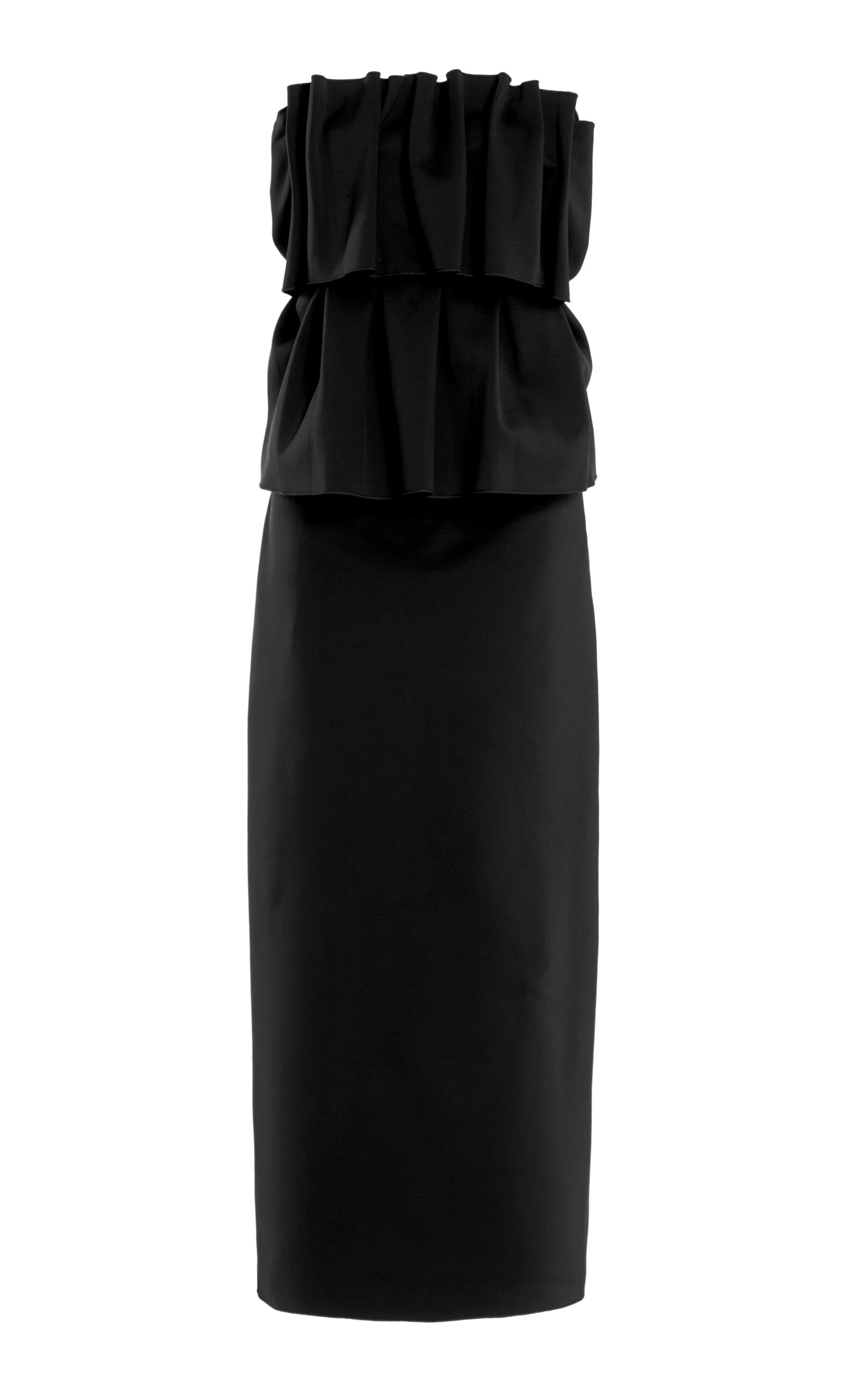 Ruffled Stretch-Crepe Strapless Midi Dress