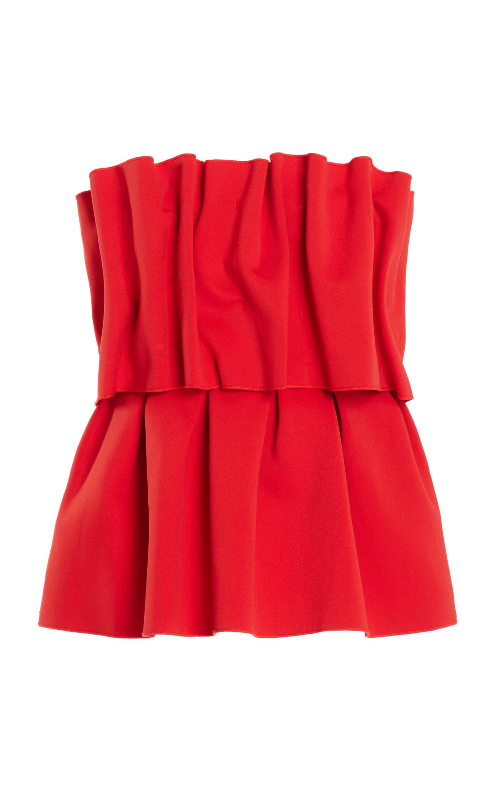 Shop House Of Dagmar Ruffled Stretch-crepe Strapless Top In Red