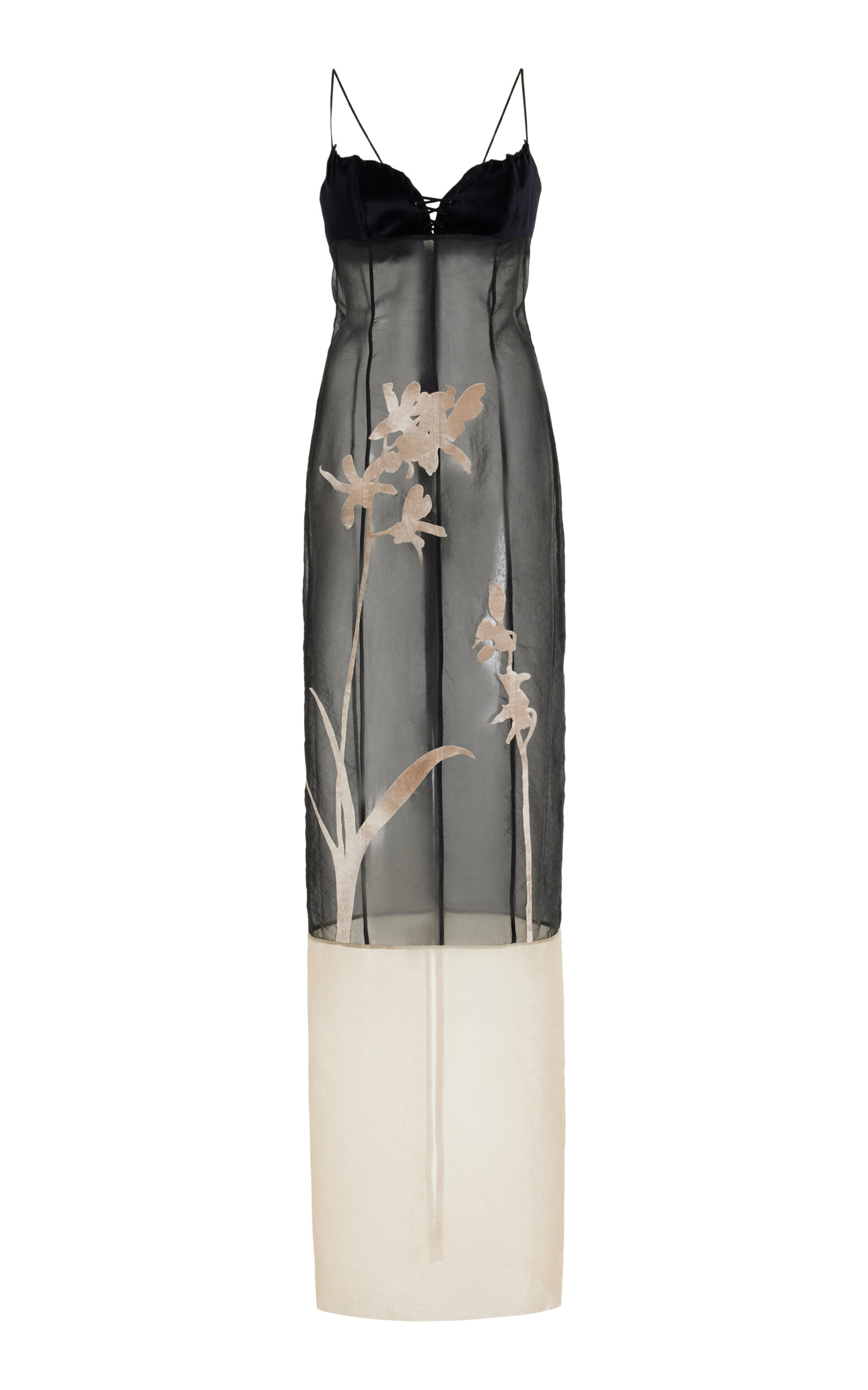 Ludovic De Saint Sernin Isabella Printed Organdy Bustier Maxi Dress In Black,white