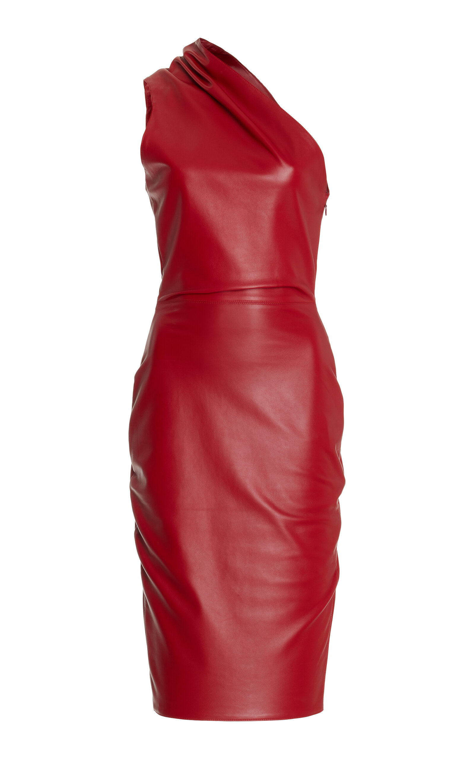 Ludovic De Saint Sernin Melrose Asymmetric Leather Midi Dress In Red