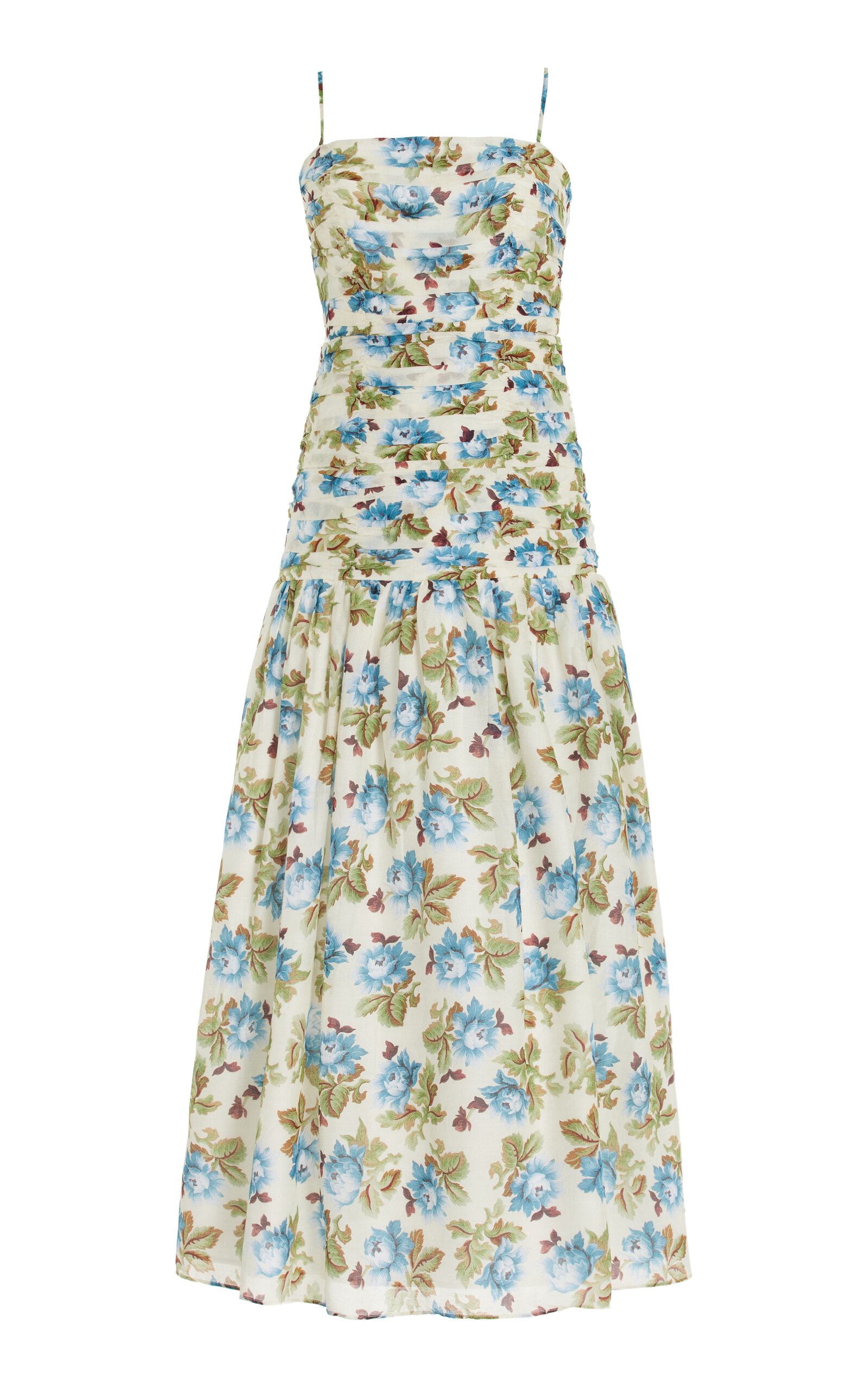 Posse Raquel Floral Cotton-silk Maxi Dress In Blue