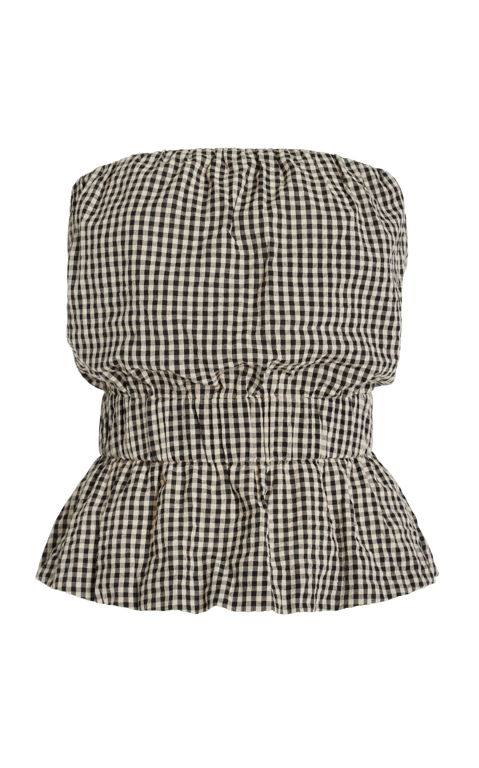 Shop Posse Aurelia Strapless Gingham Cotton Top In Black