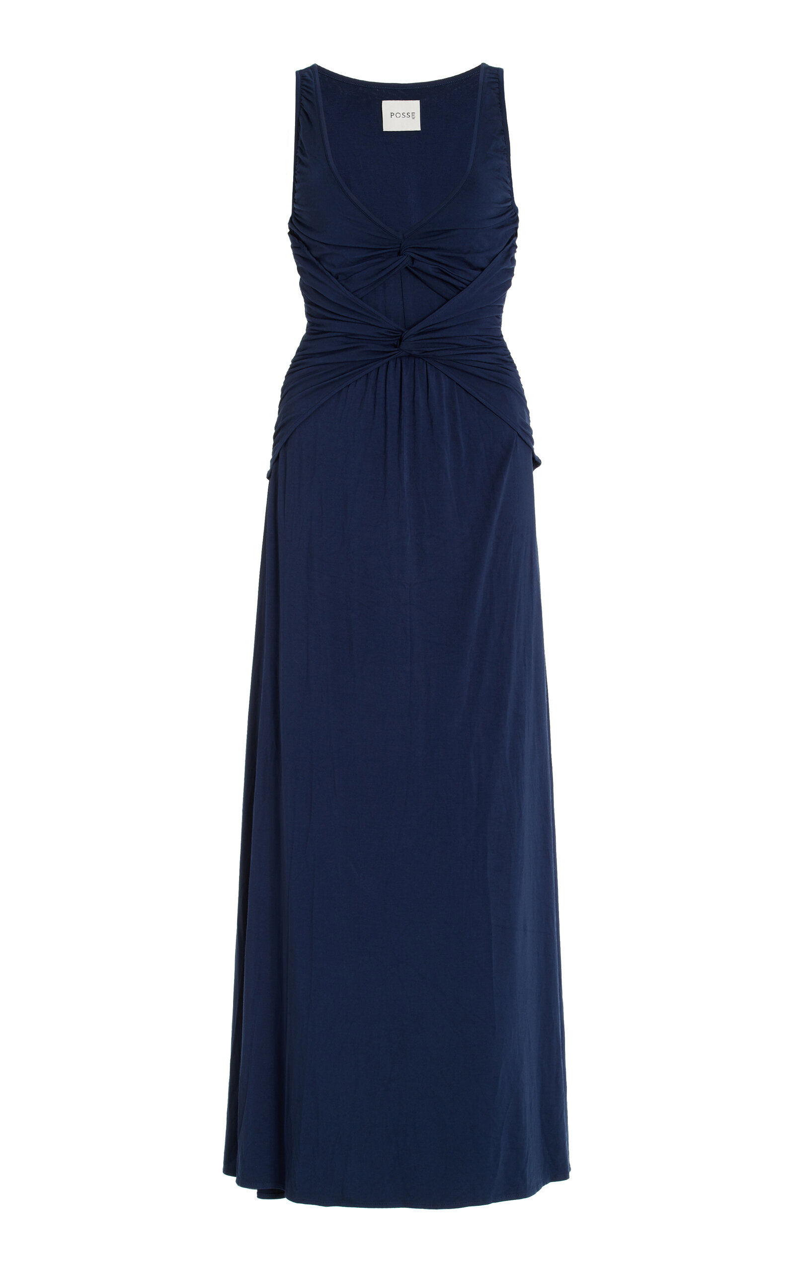 Shop Posse Sasha Twisted Jersey Maxi Dress In Blue