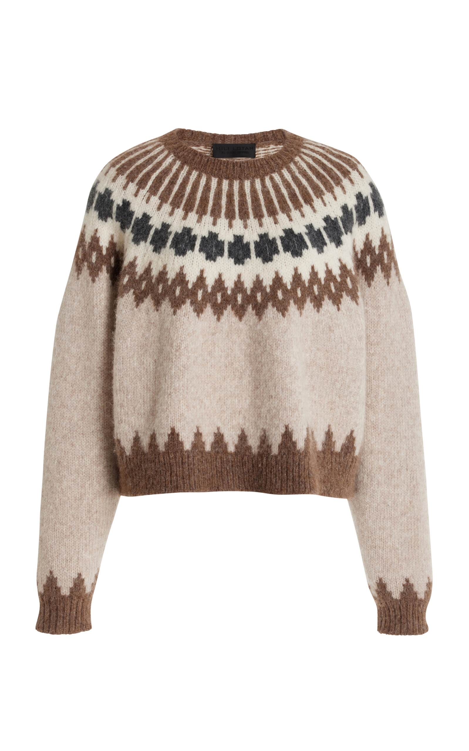 Shop Nili Lotan Alena Fairisle Alpaca-blend Sweater In Taupe