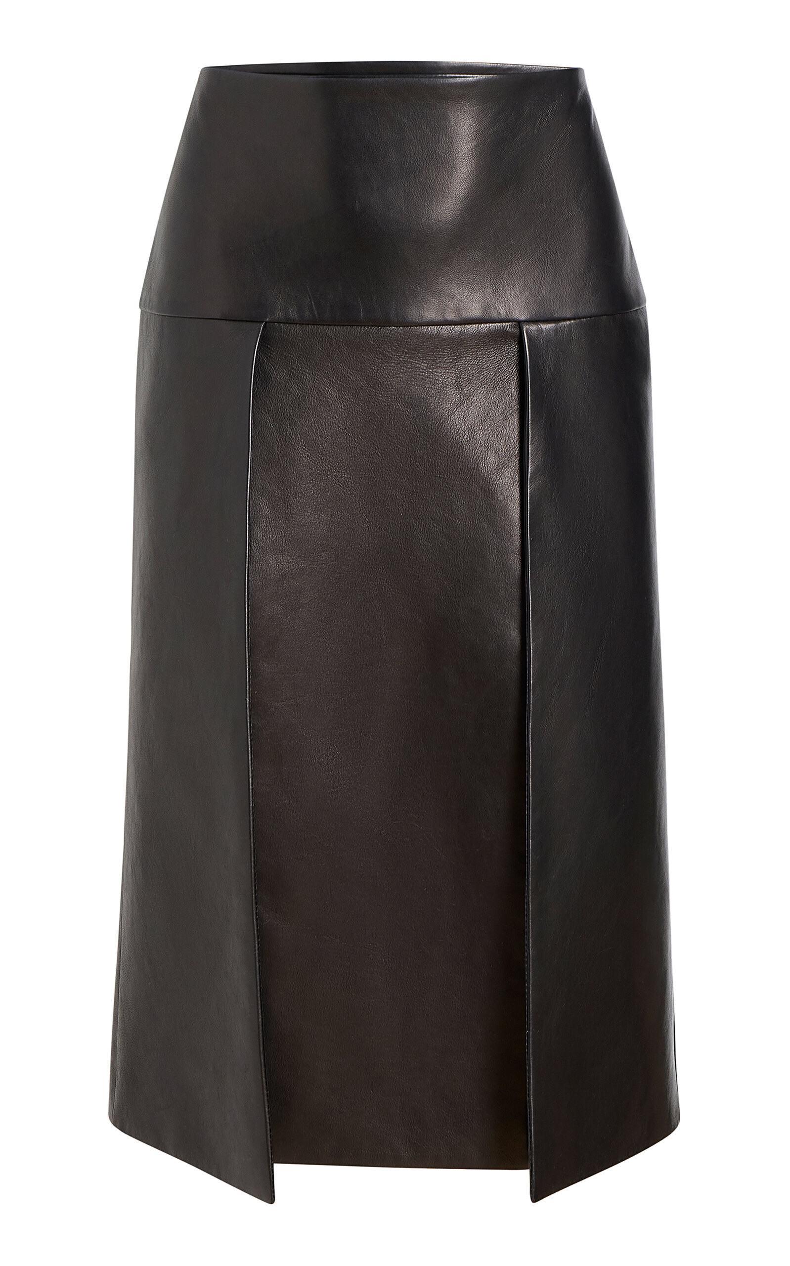 Kidd Pleated Leather Midi Skirt