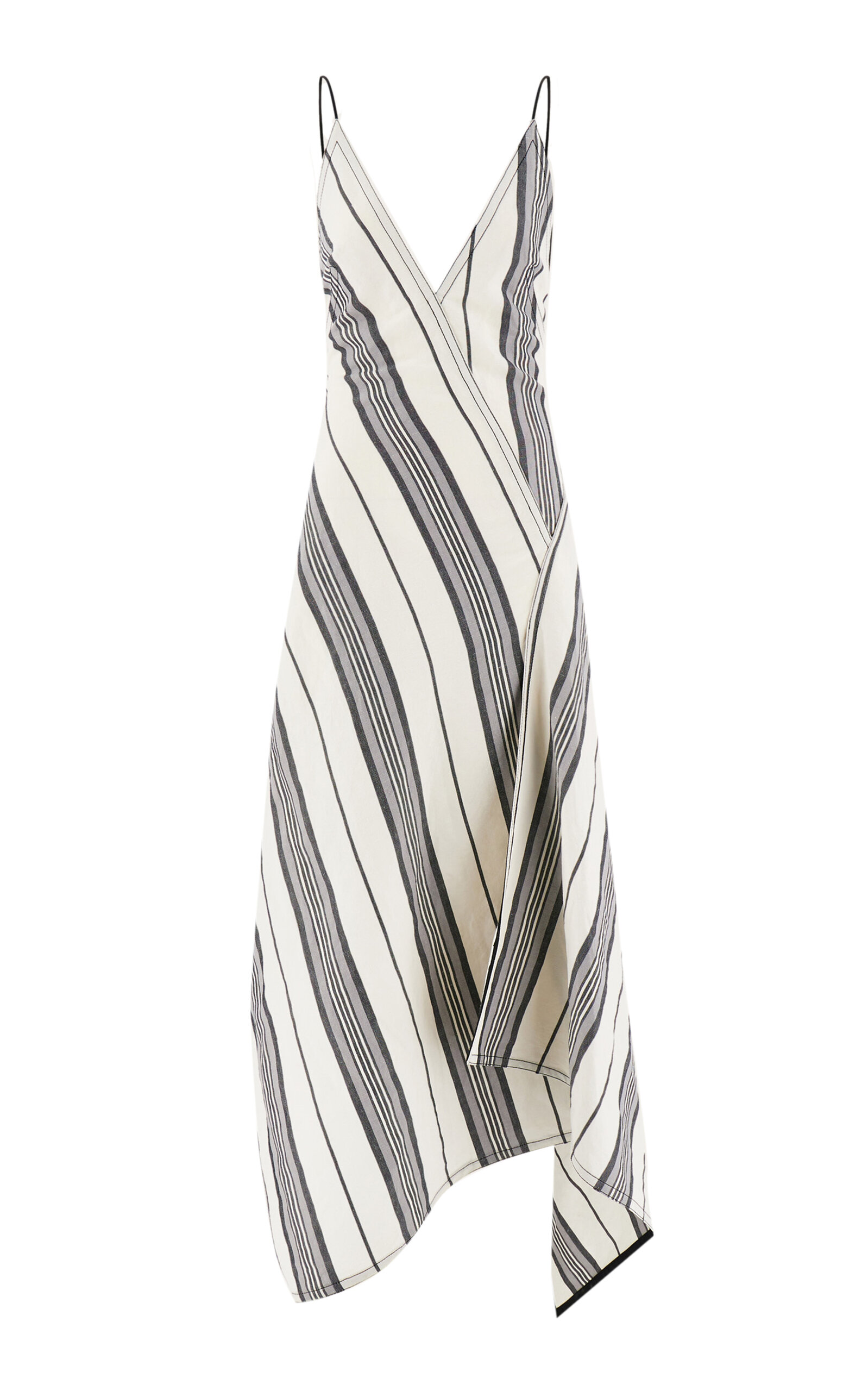 Shop Ferragamo Striped Linen-cotton Maxi Dress In Grey