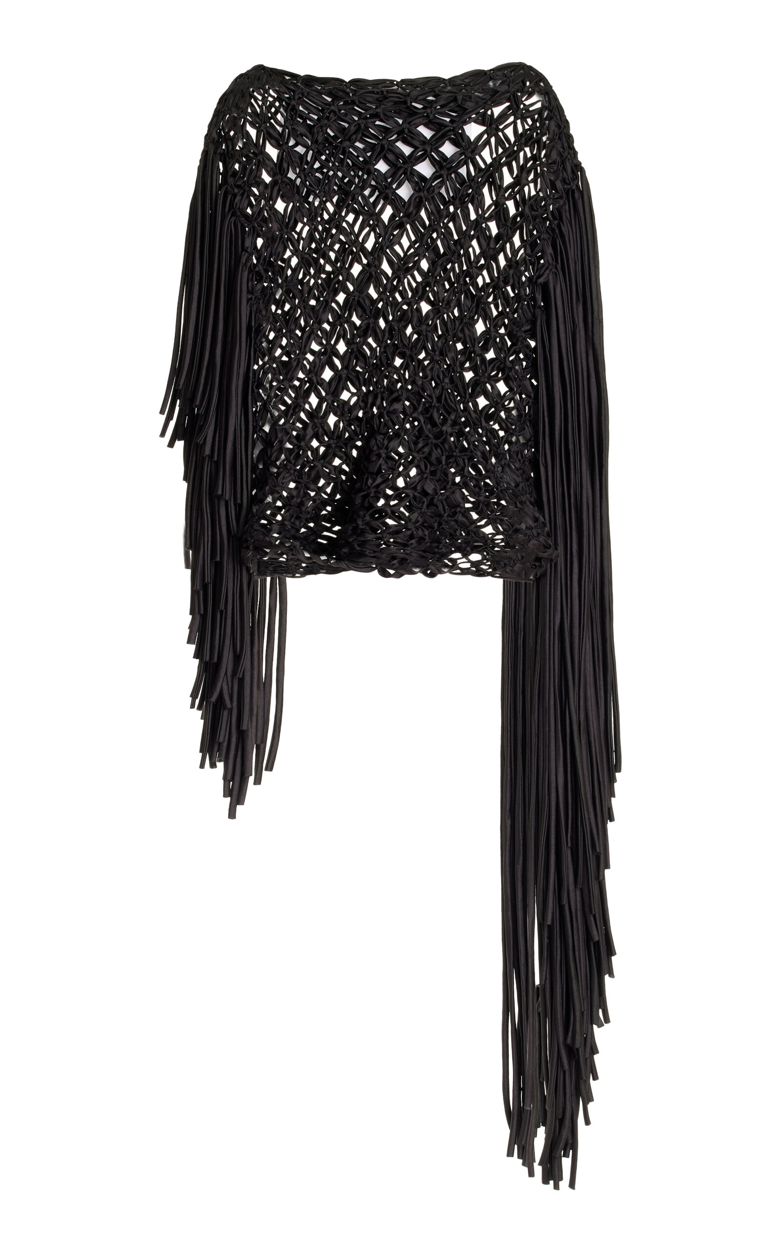 Fringed Macrame Satin Top