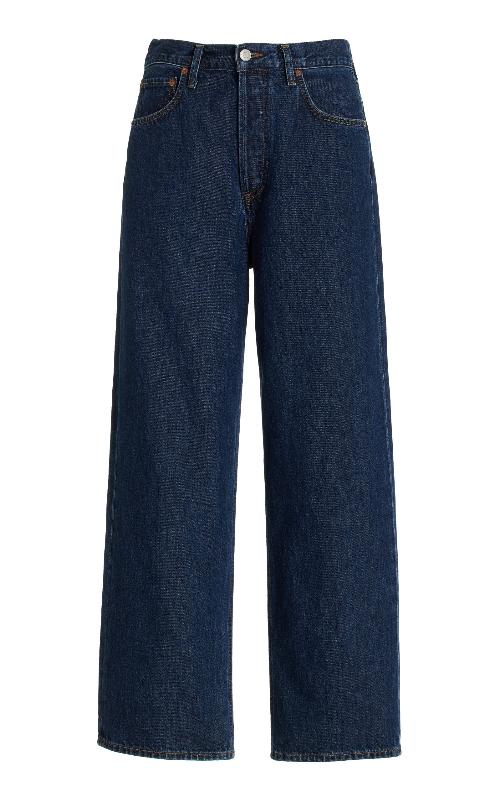 Shop Agolde Ren Rigid High-rise Wide-leg Jeans In Blue