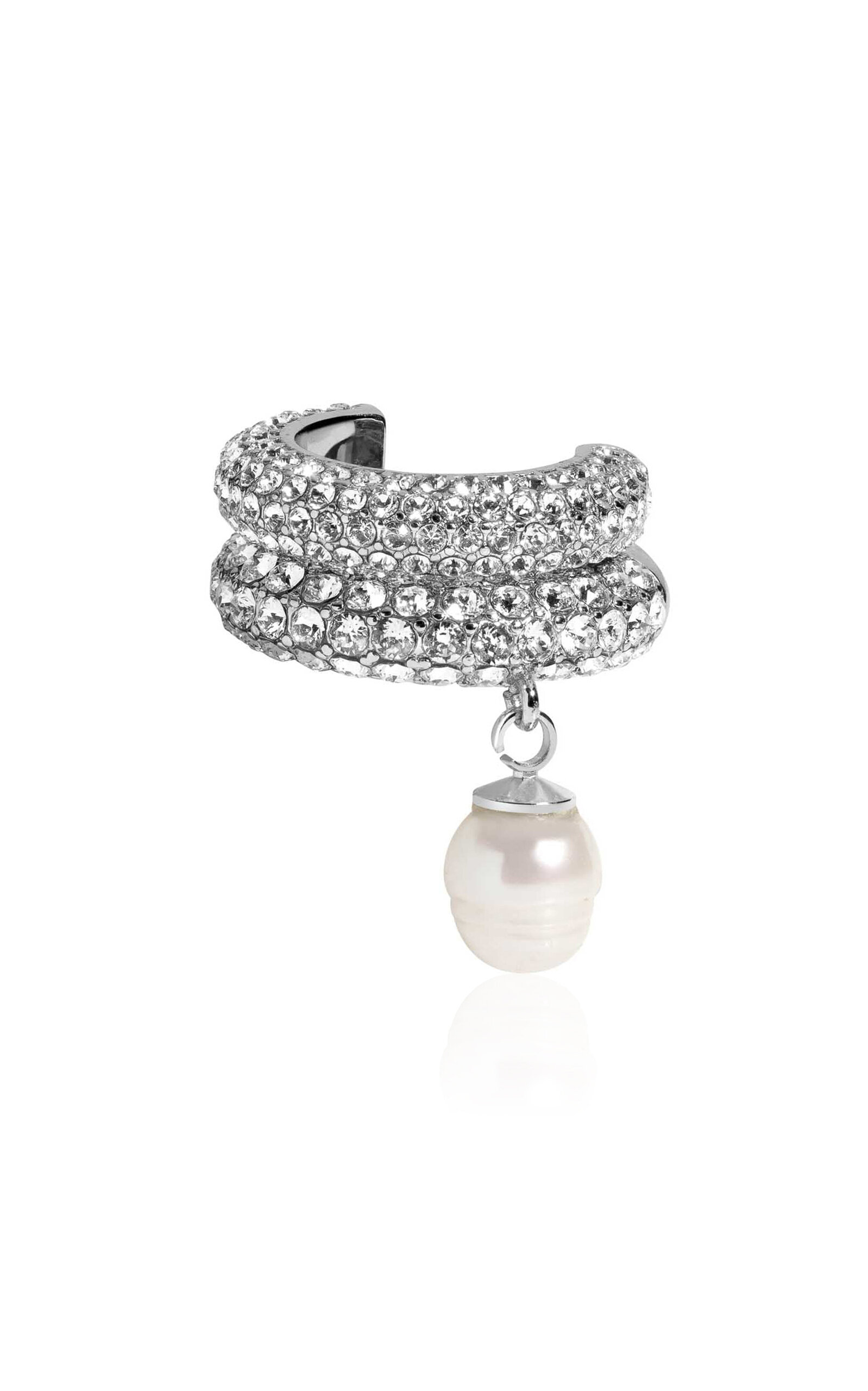 Demarson Bailey Crystal; Pearl 12k Gold-plated Single Ear Cuff In Silver