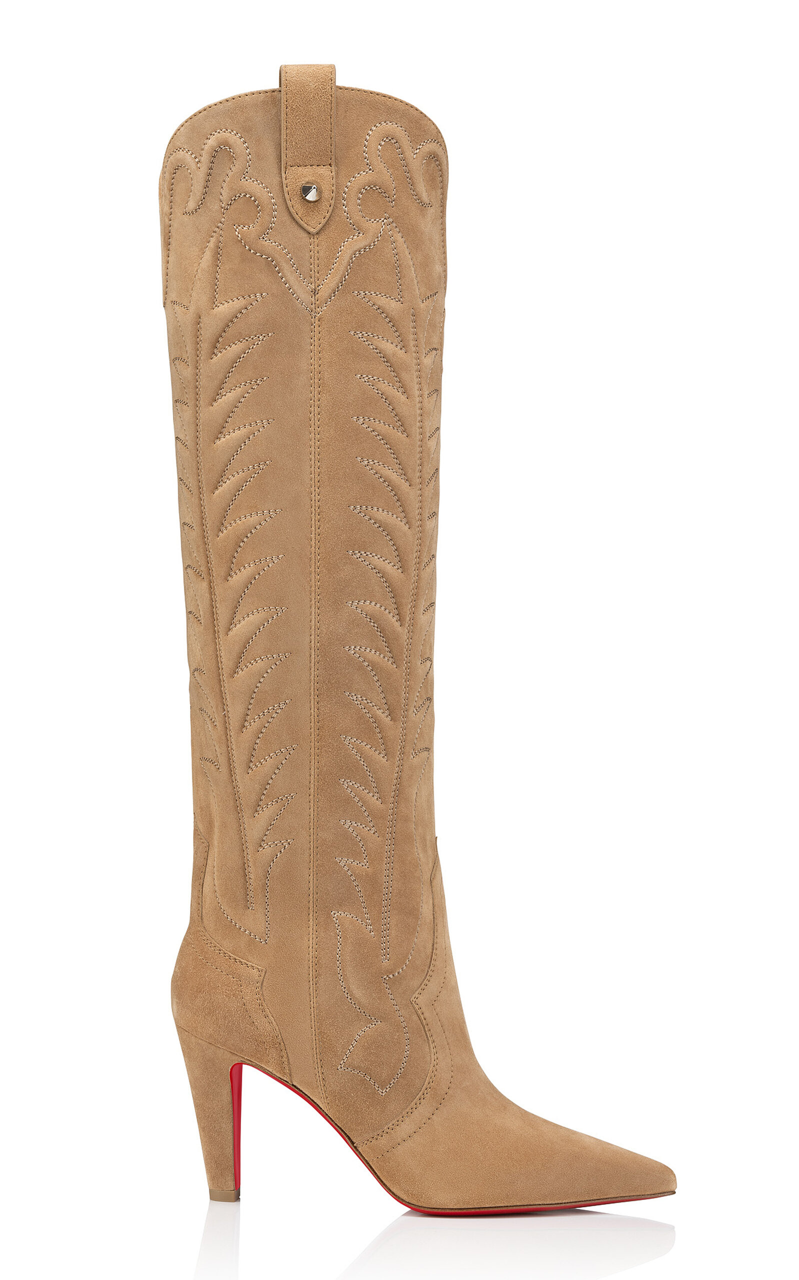 Shop Christian Louboutin Santia 85mm Suede Boots In Tan