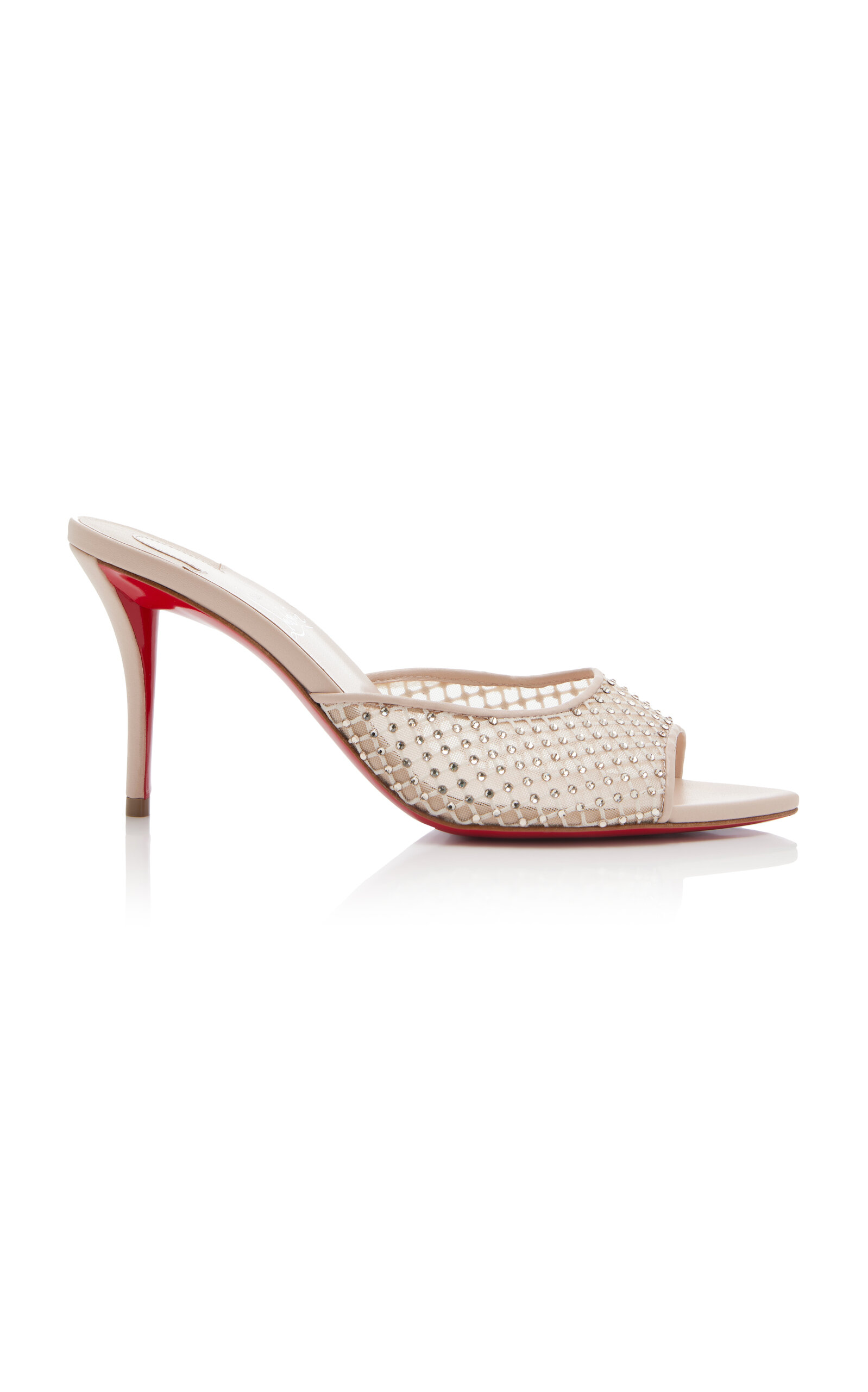 Shop Christian Louboutin Apostropha 80mm Crystal-embellished Leather Mules In Neutral