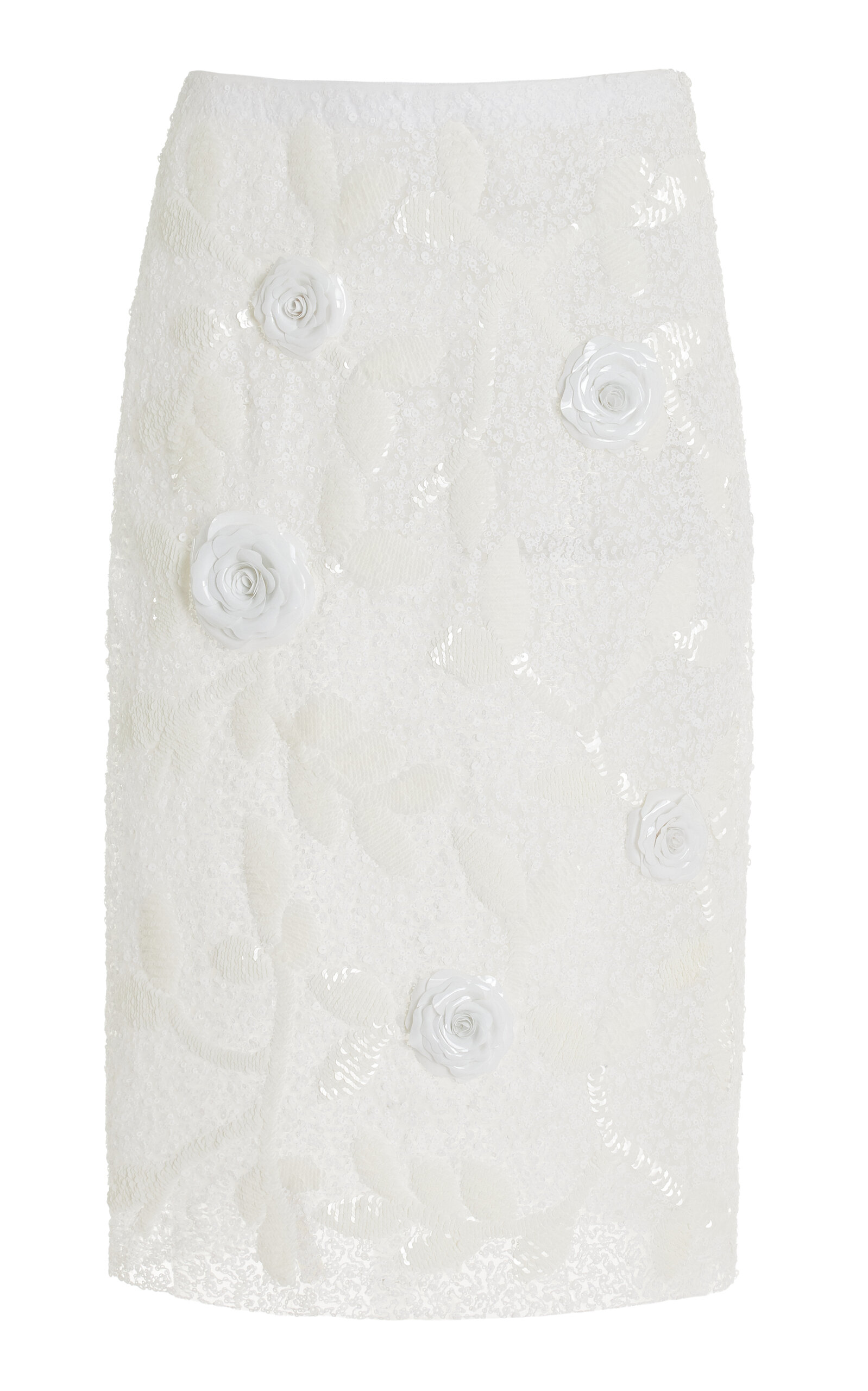 Shop Des_phemmes Exclusive Rose-appliqued Sequined Maxi Skirt In White