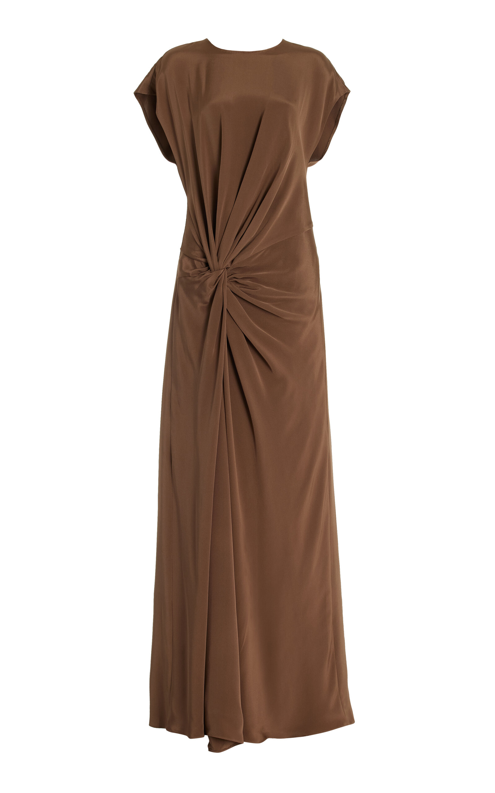 Shop Heirlome Sylvia Ruched Silk Maxi Dress In Taupe