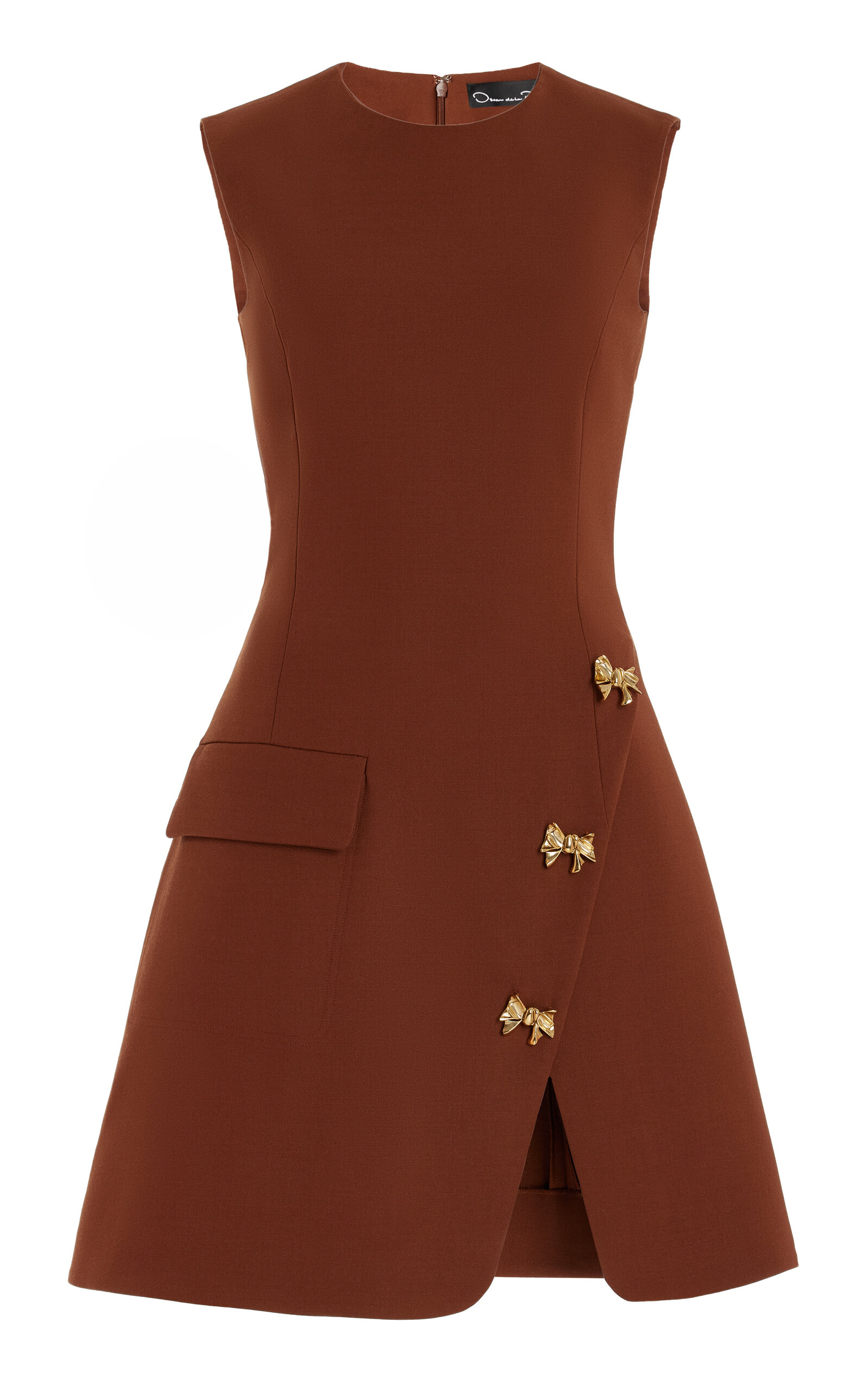 Shop Oscar De La Renta Button-detailed Wool Mini Dress In Brown