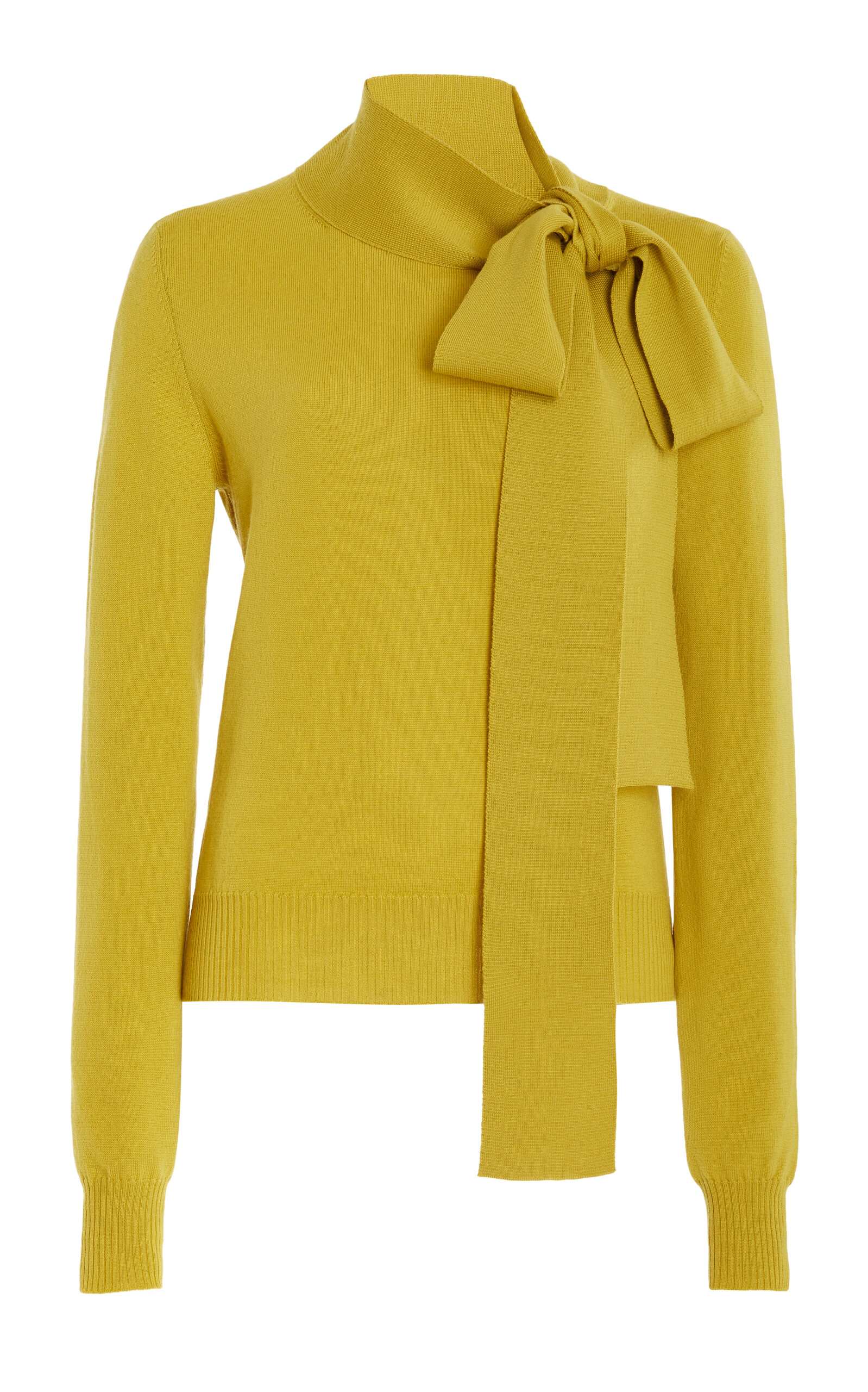 Shop Oscar De La Renta Scarf-detailed Wool Sweater In Yellow