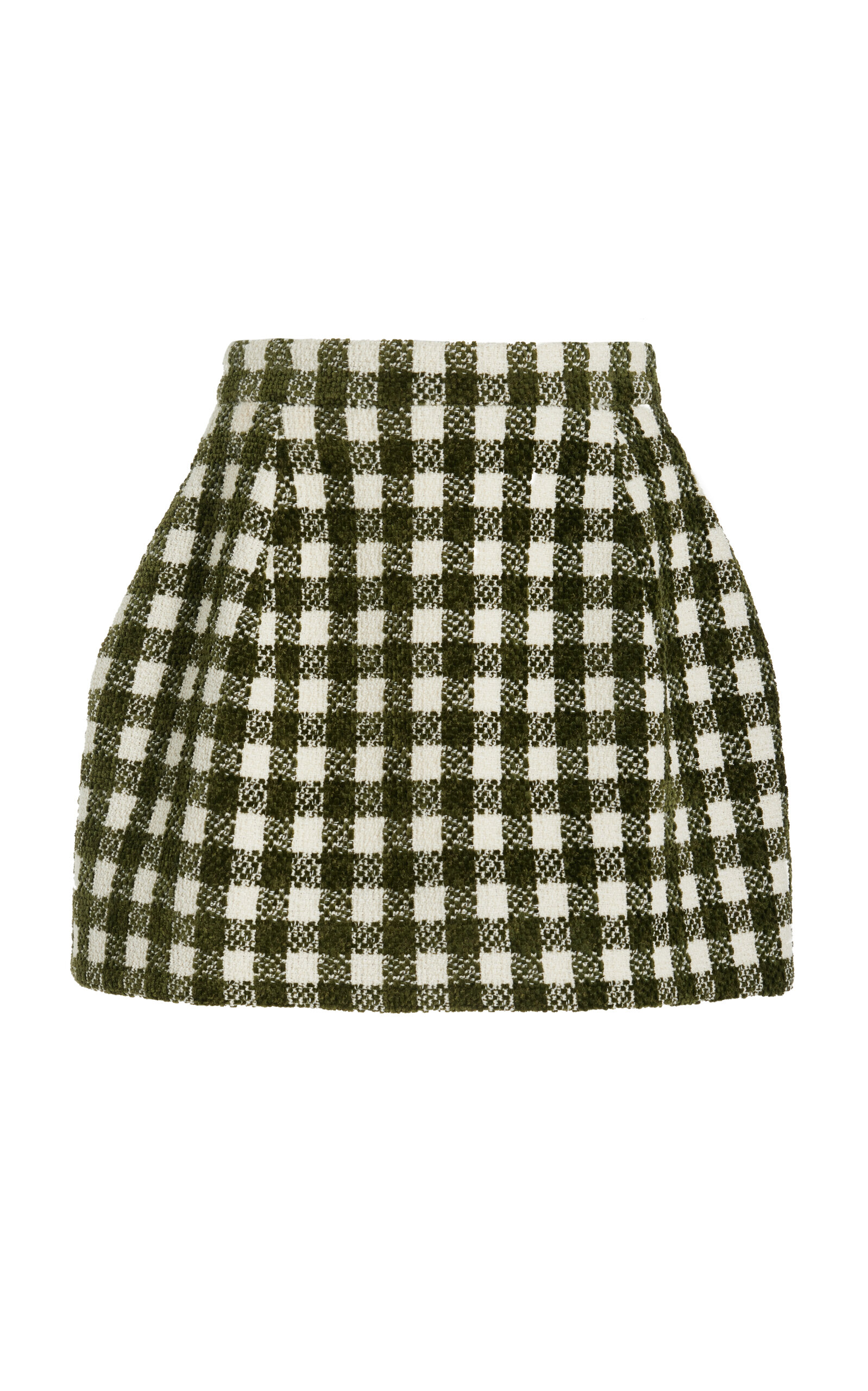 Shop Oscar De La Renta Checkered Chenille-tweed Mini Skirt In Green