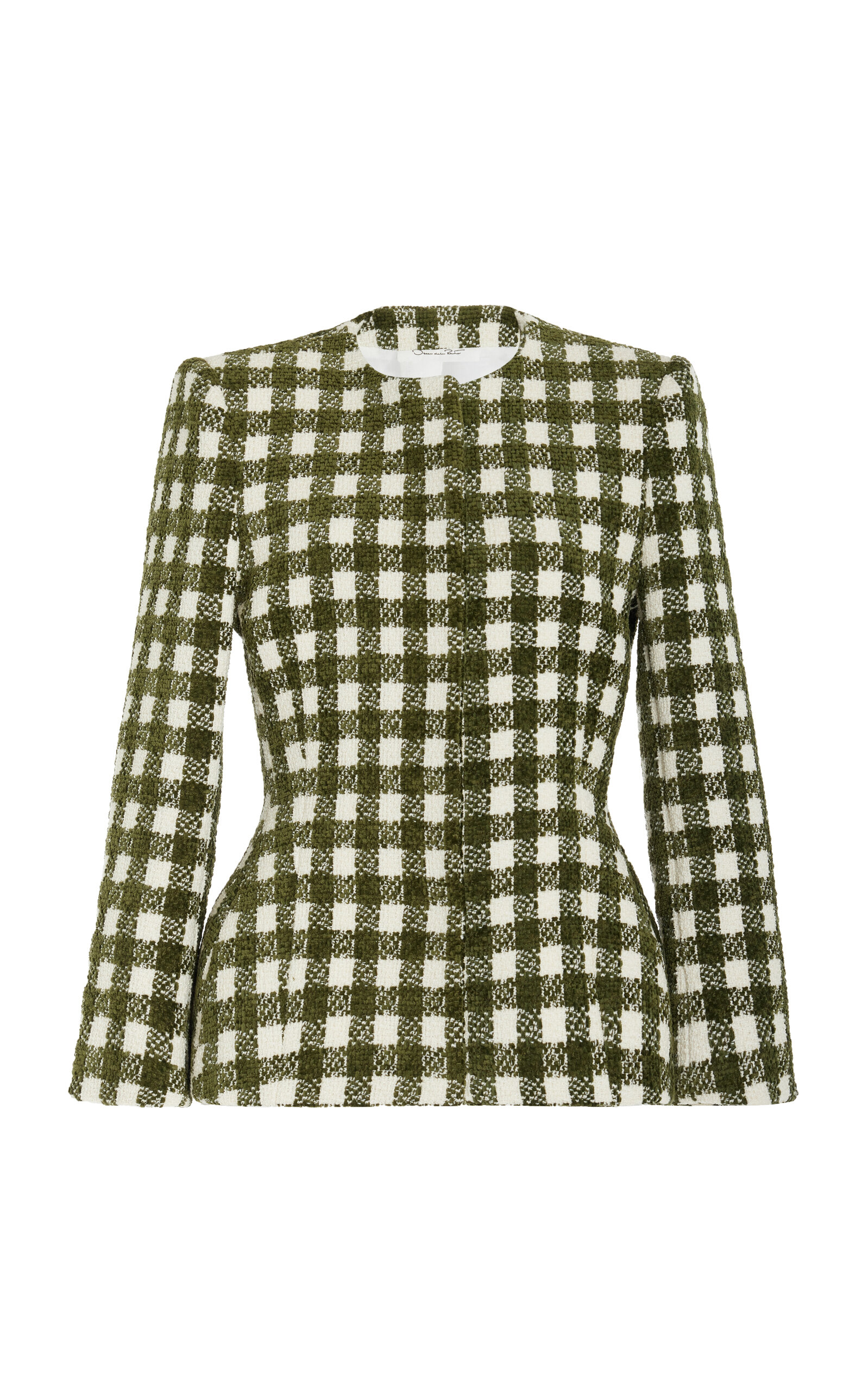 Shop Oscar De La Renta Checkered Chenille-tweed Jacket In Green