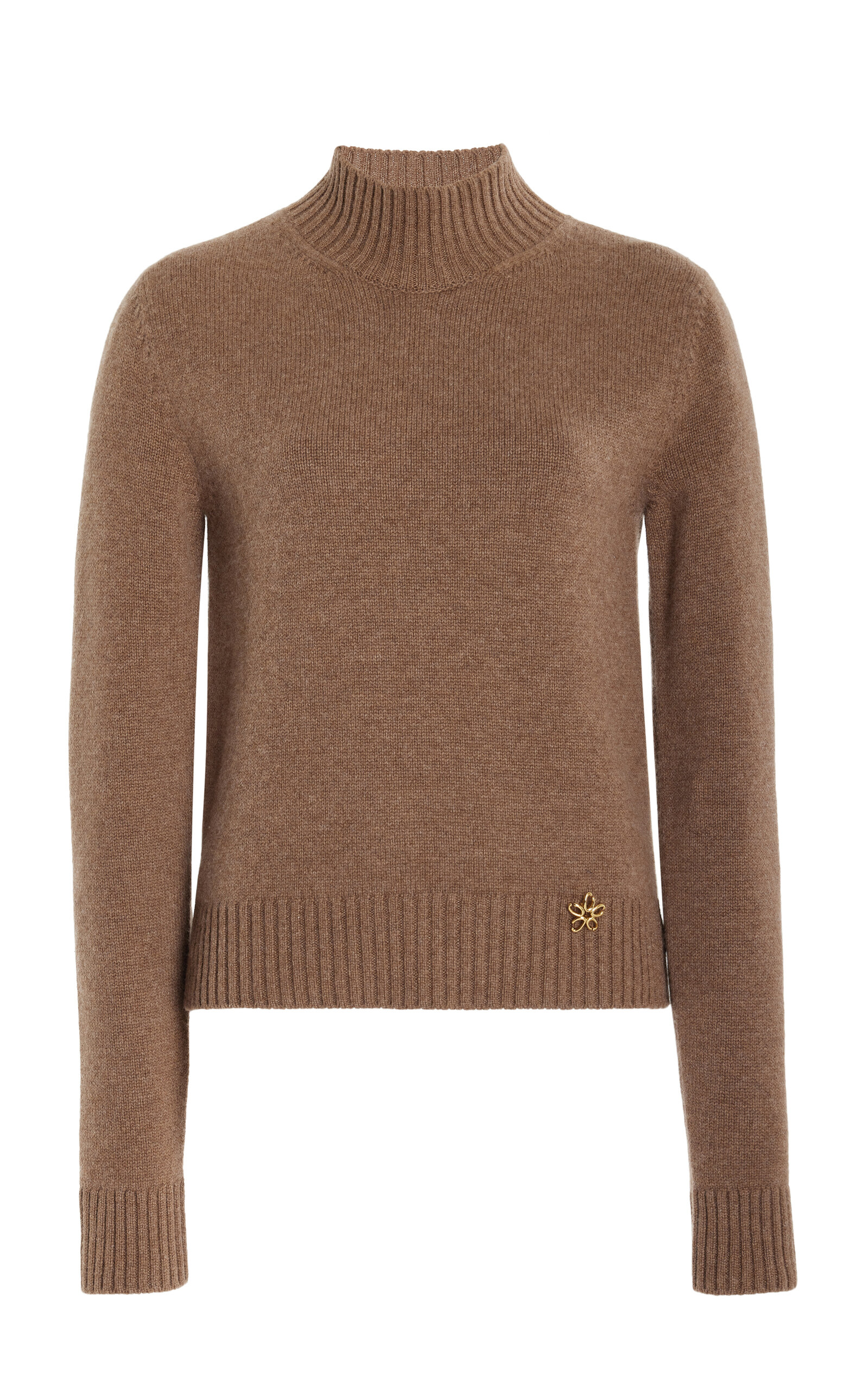 Shop Oscar De La Renta Mock Neck Cashmere Sweater In Brown