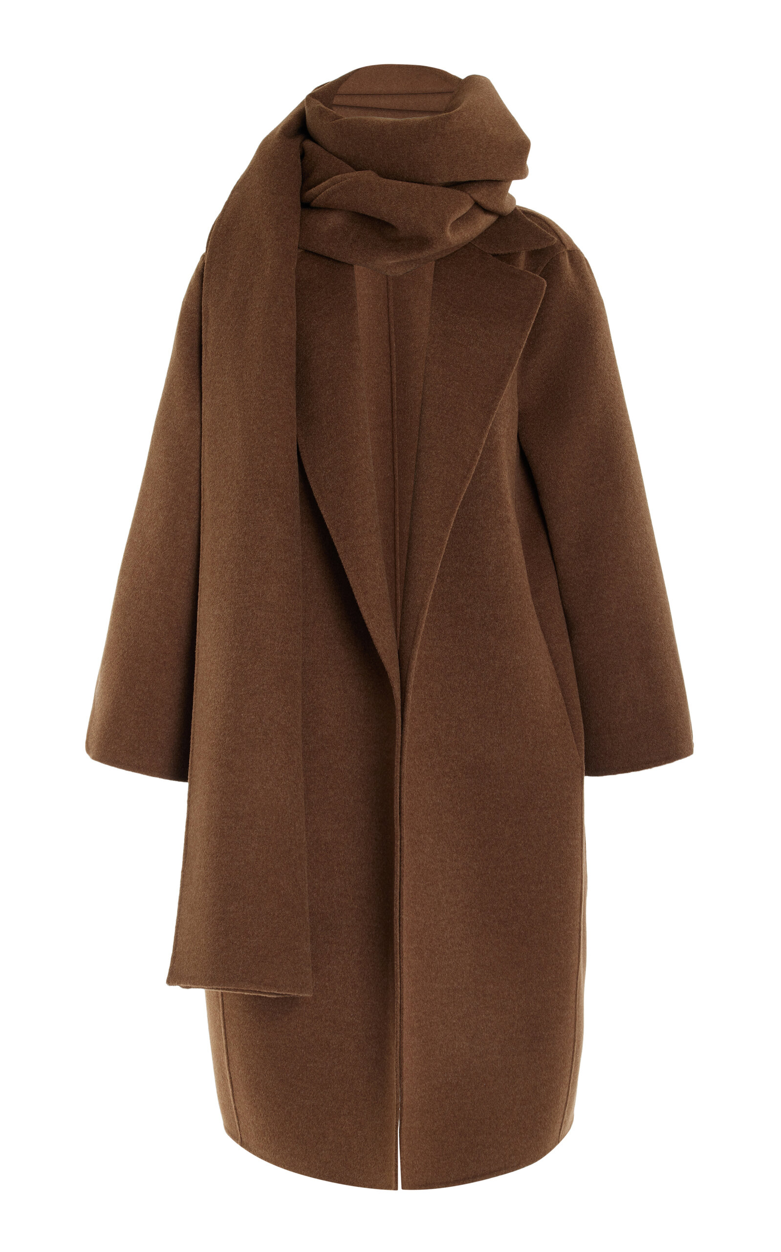 Shop Oscar De La Renta Scarf-detailed Wool-cashmere Coat In Brown