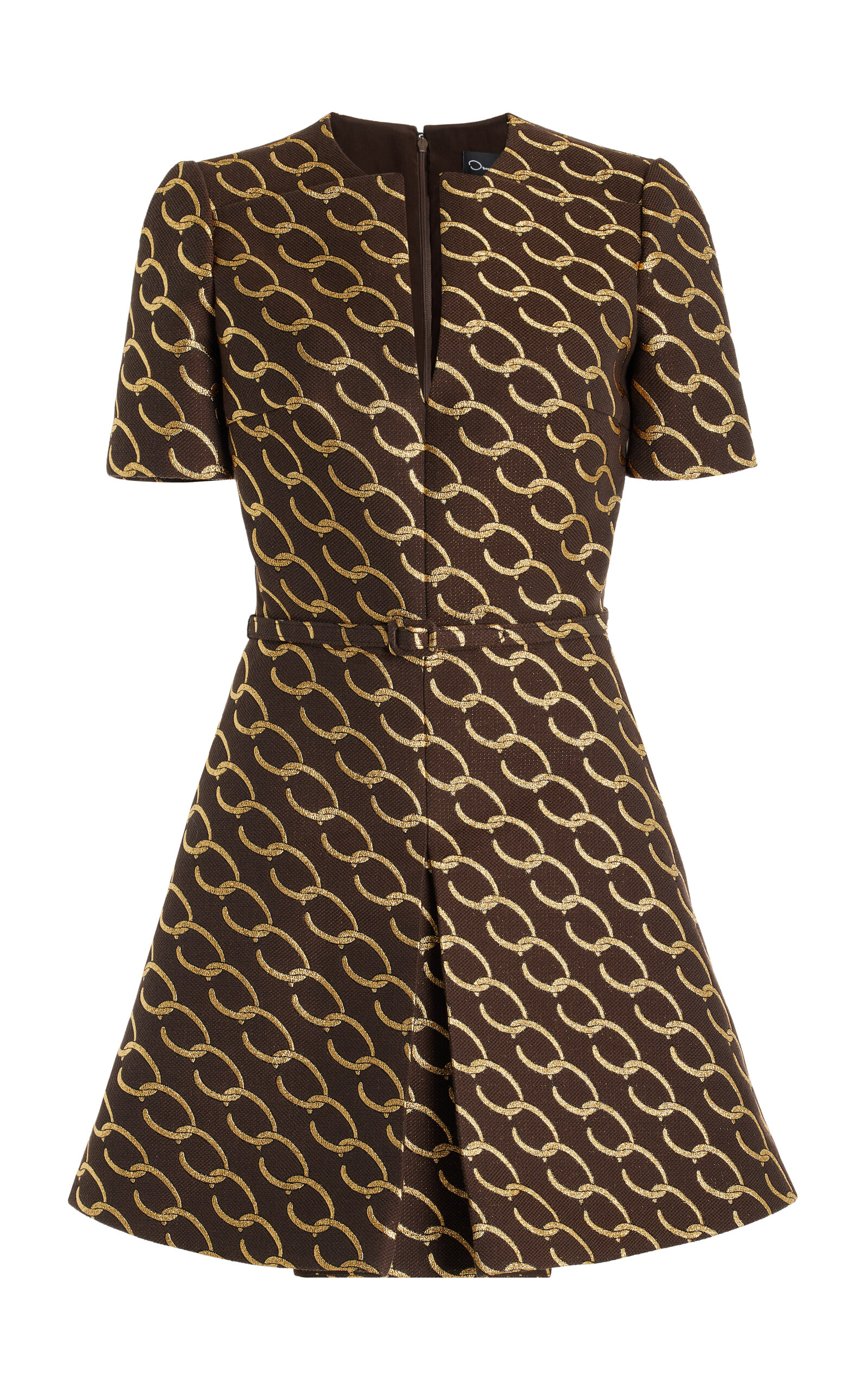 Shop Oscar De La Renta Chain-printed Jacquard Mini Dress In Brown