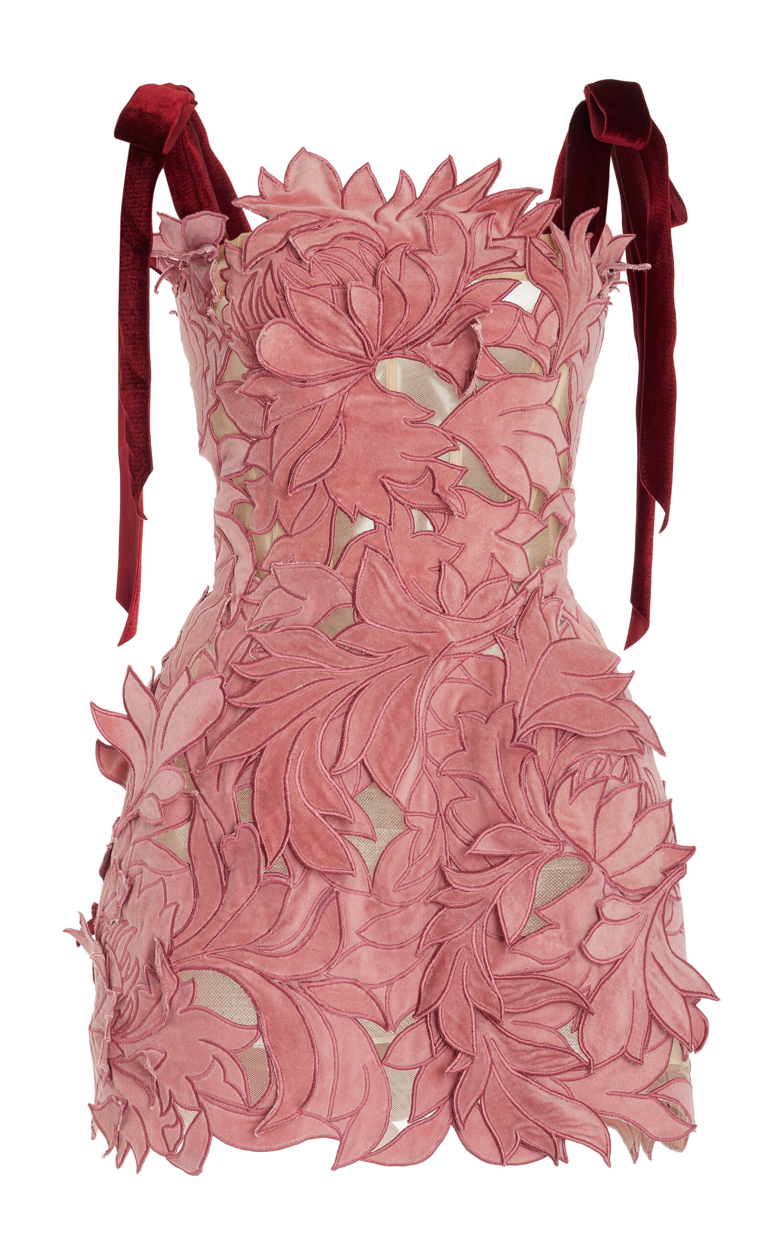 Shop Oscar De La Renta Bow-detailed Lace Mini Dress In Light Pink