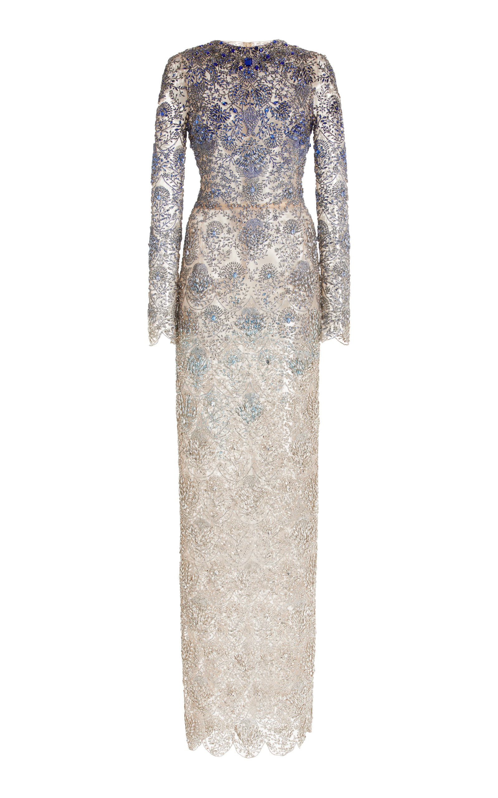 Shop Oscar De La Renta Crystal-embroidered Ombre Gown In Silver