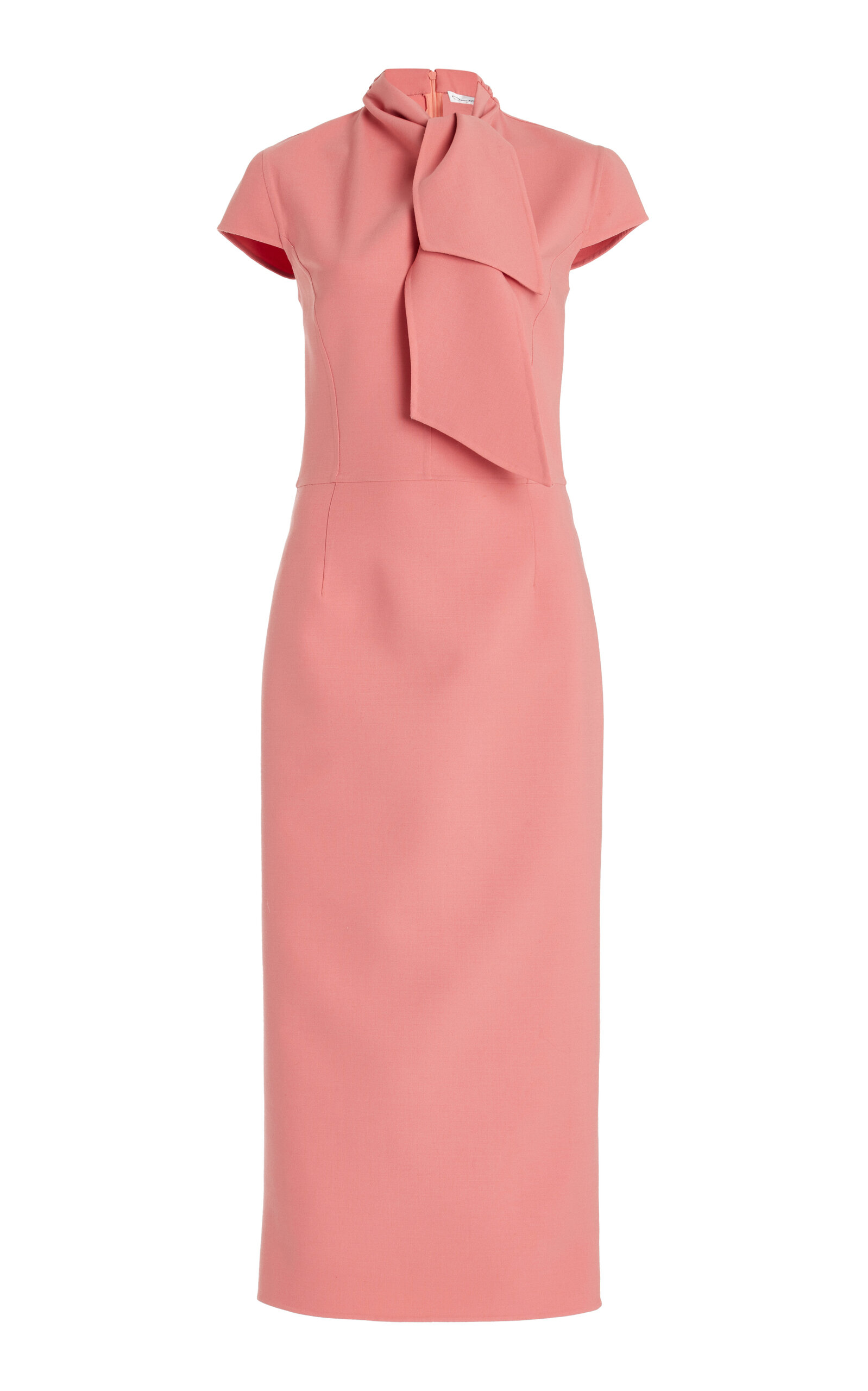 Shop Oscar De La Renta Tie-neck Wool Midi Dress In Light Pink