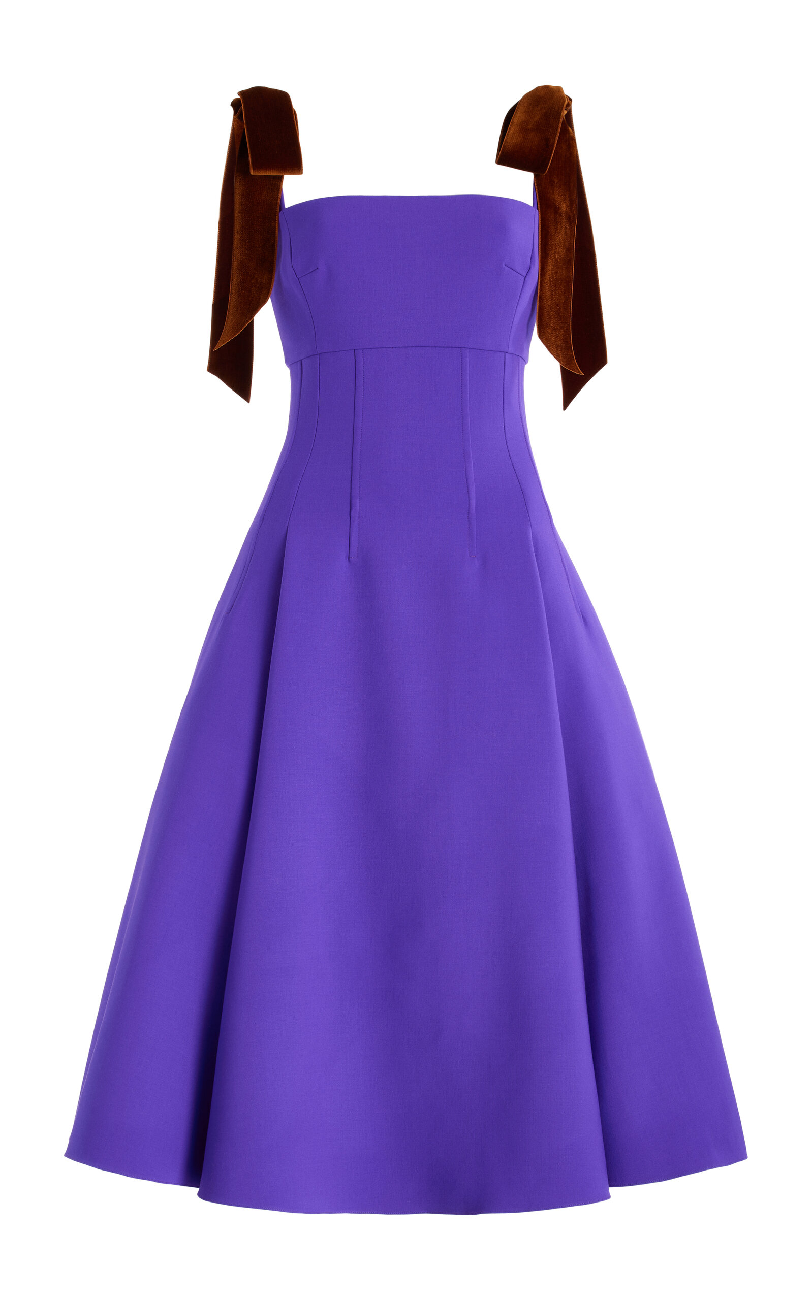 Shop Oscar De La Renta Bow-detailed Stretch-wool Midi Dress In Purple