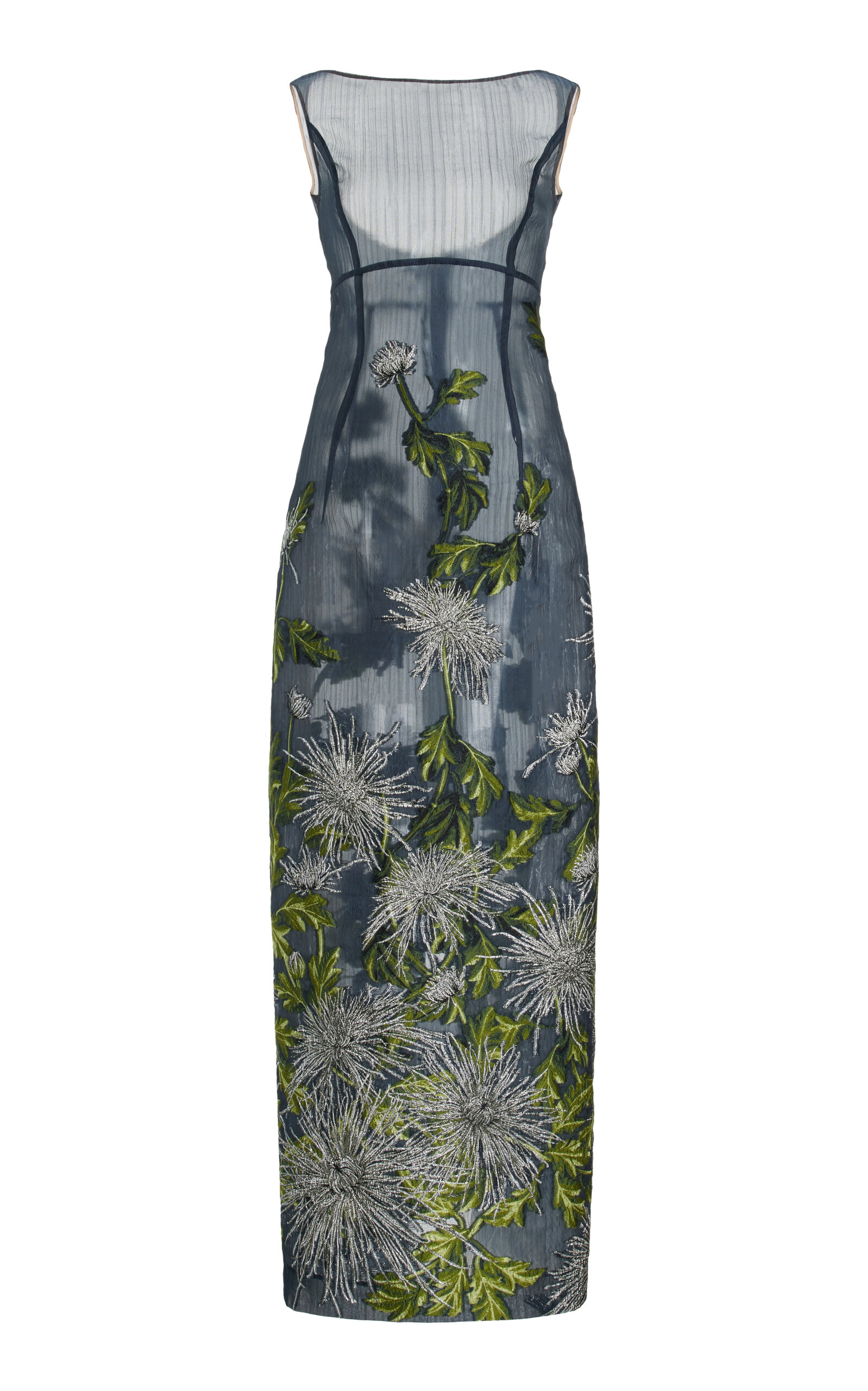 Shop Oscar De La Renta Chrysanthemum Silk-blend Fil Coupe Column Gown In Navy