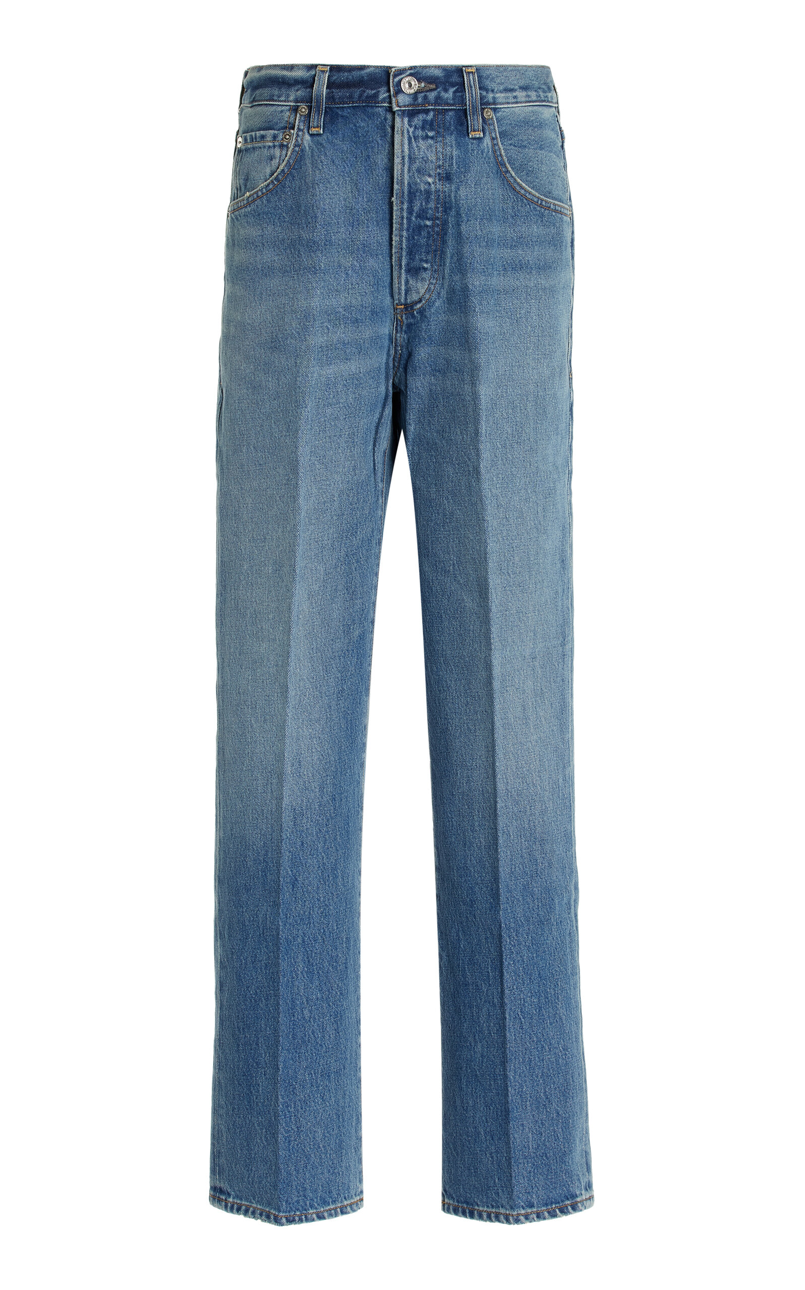 Shop Citizens Of Humanity Baretta Rigid Mid-rise Straight-leg Jeans In Blue