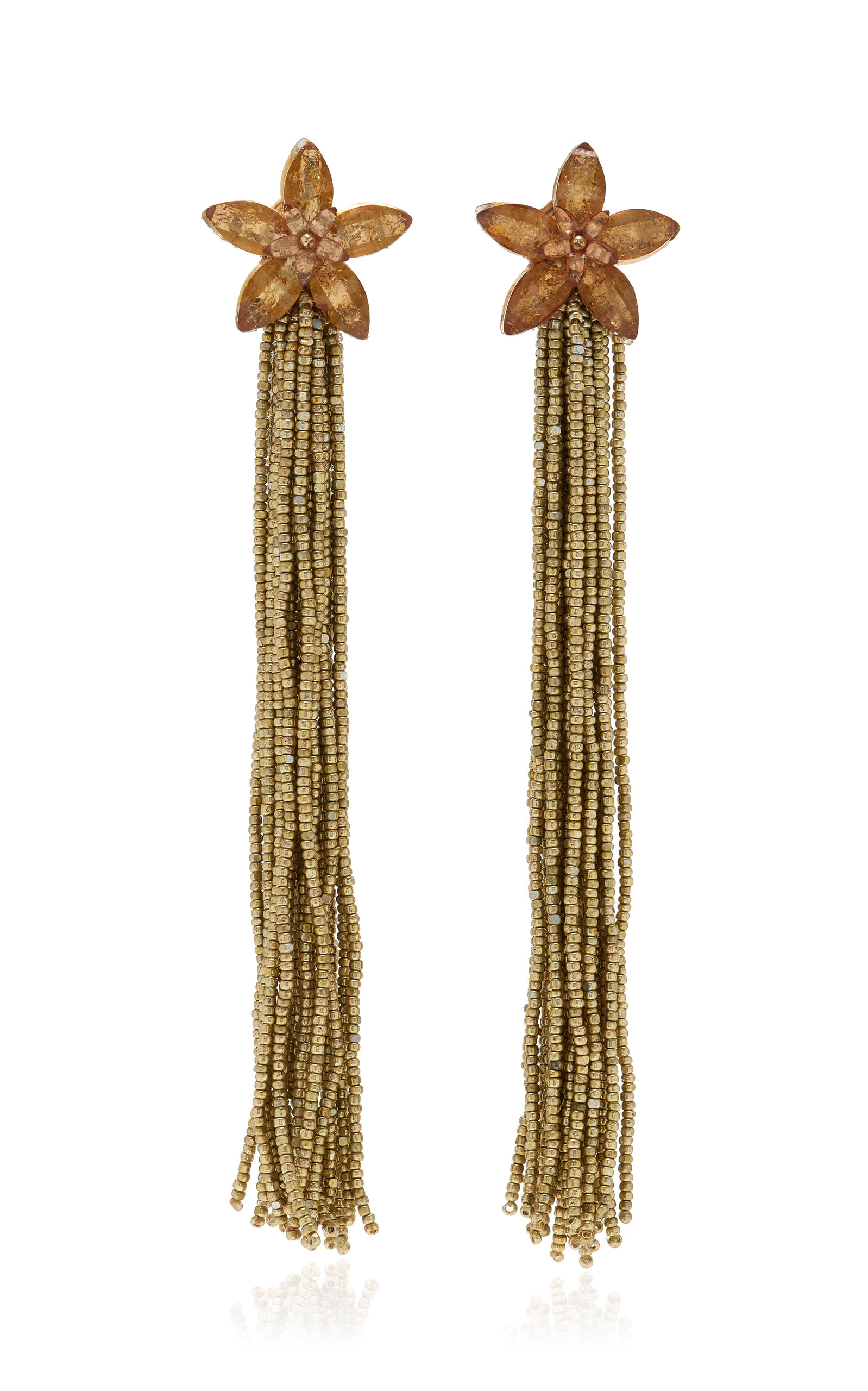 Shop Oscar De La Renta Crystal Fringe Flower Earrings In Gold