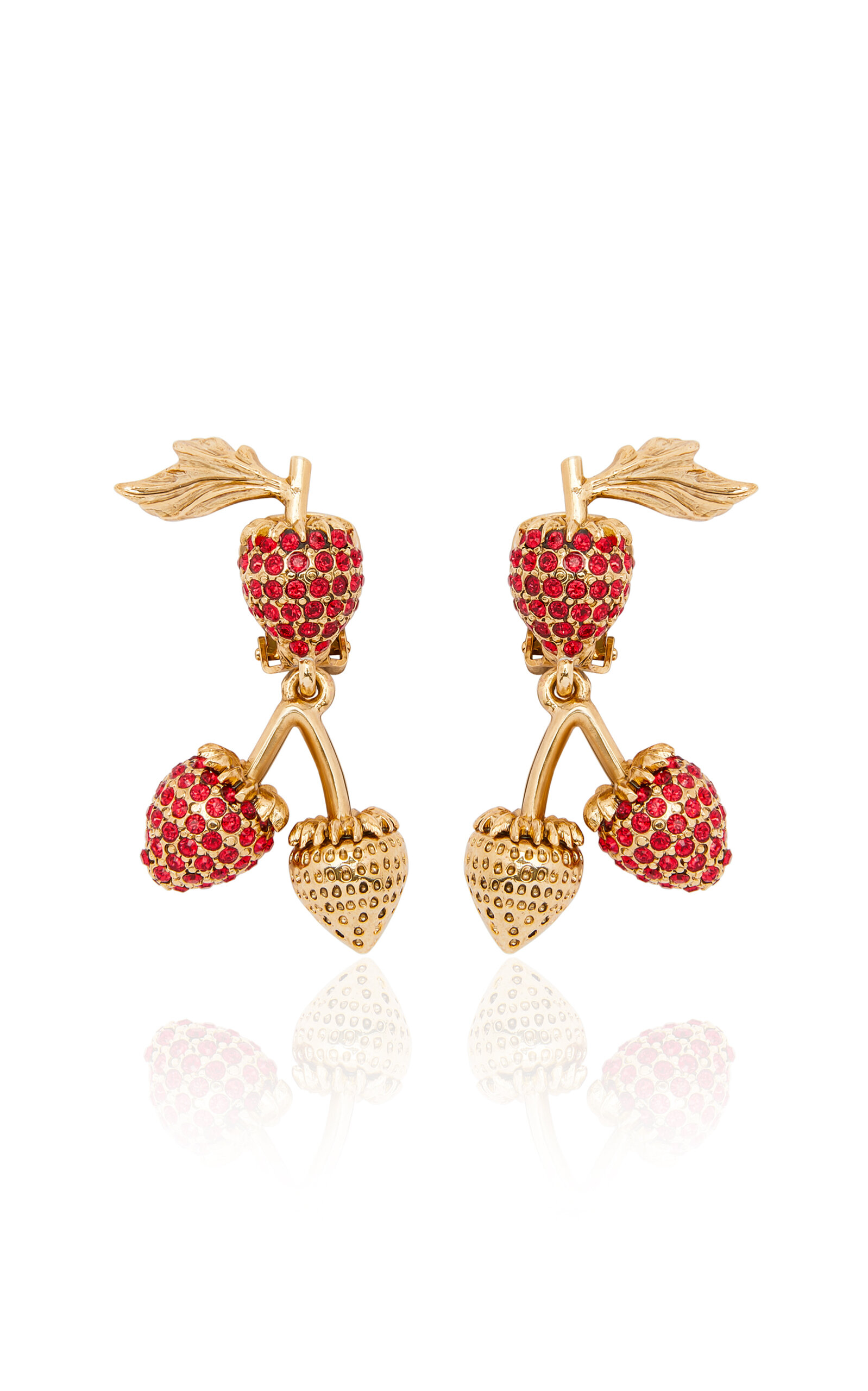 Shop Oscar De La Renta Berry Branch Clip-on Earrings In Red