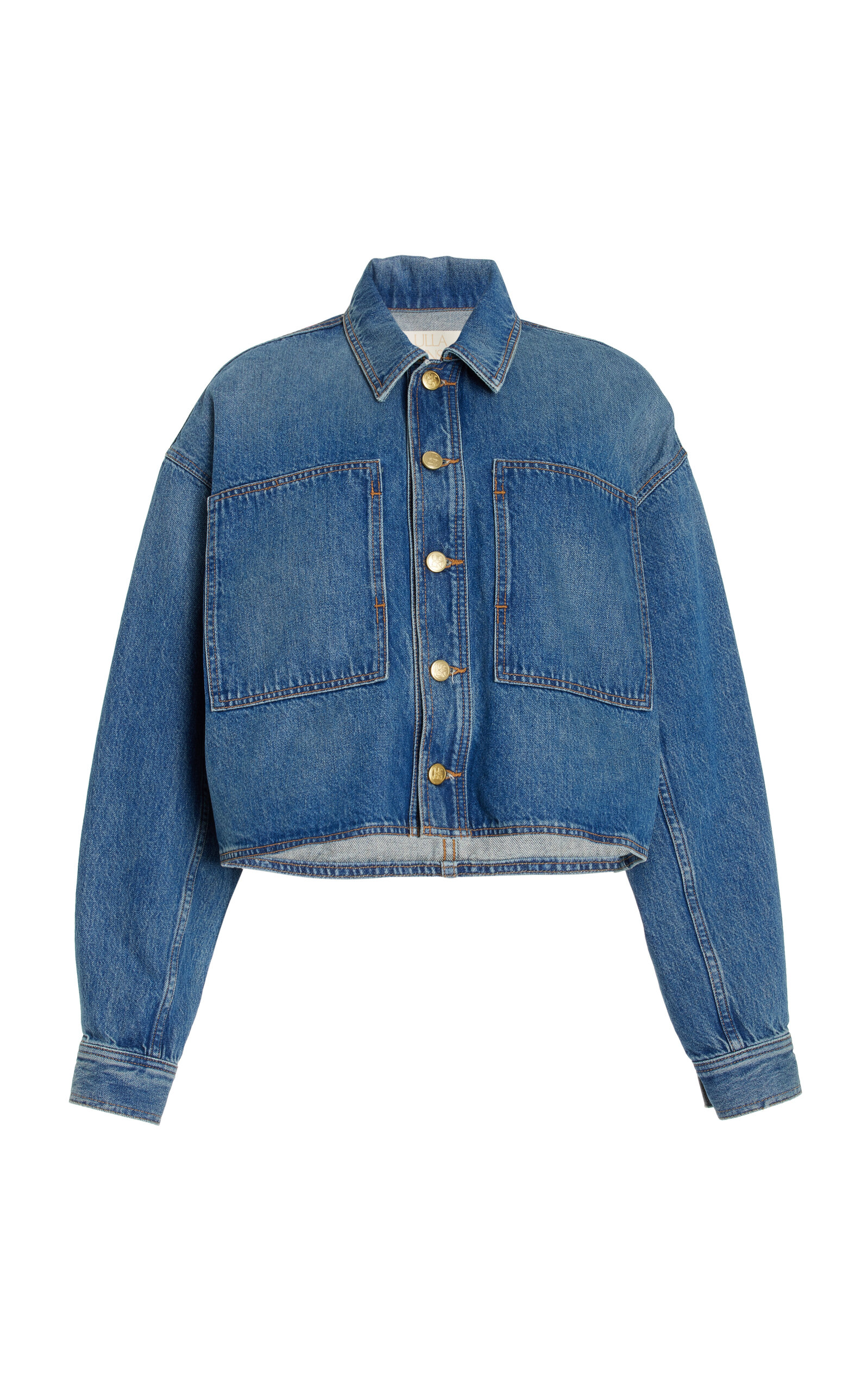 Shop Ulla Johnson Bobbi Cropped Cotton Denim Jacket In Medium Wash