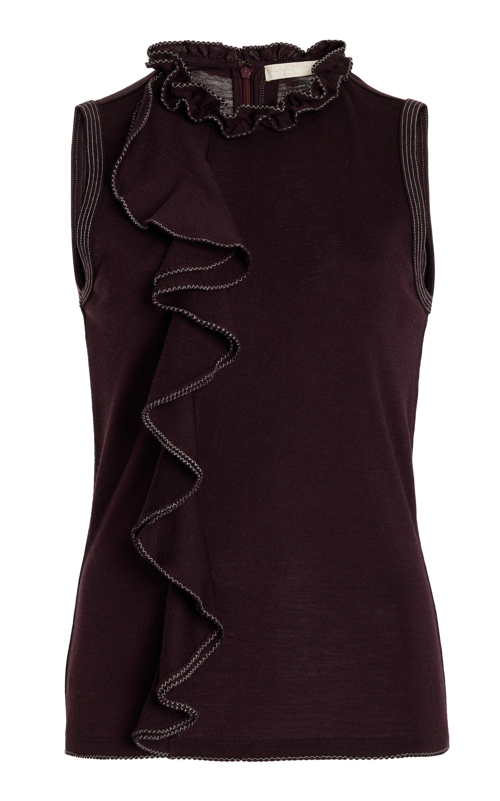 Shop Ulla Johnson Brea Ruffled Wool Knit Top In Brown