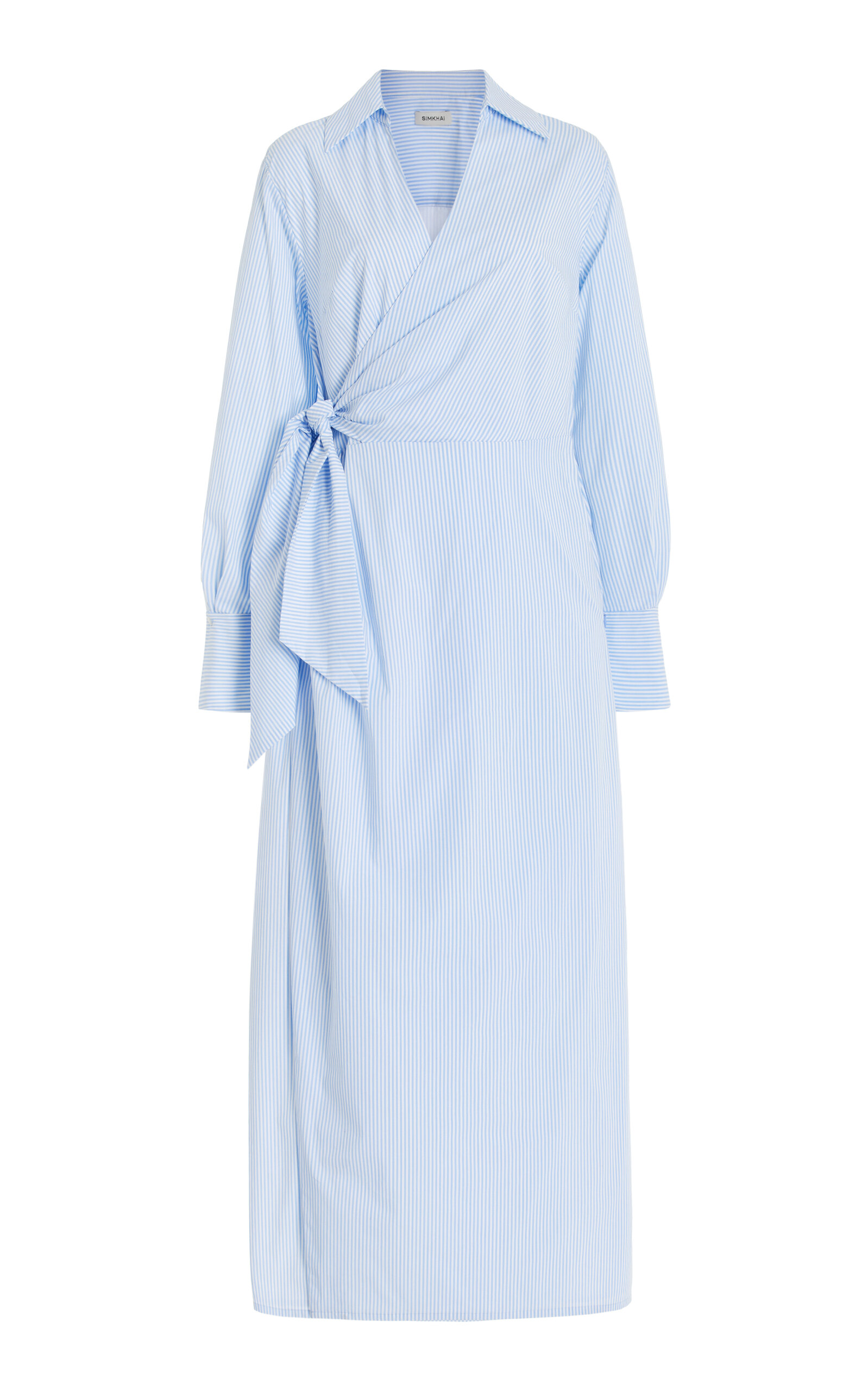 Shop Simkhai Briar Wrap-effect Cotton-blend Midi Dress In Blue