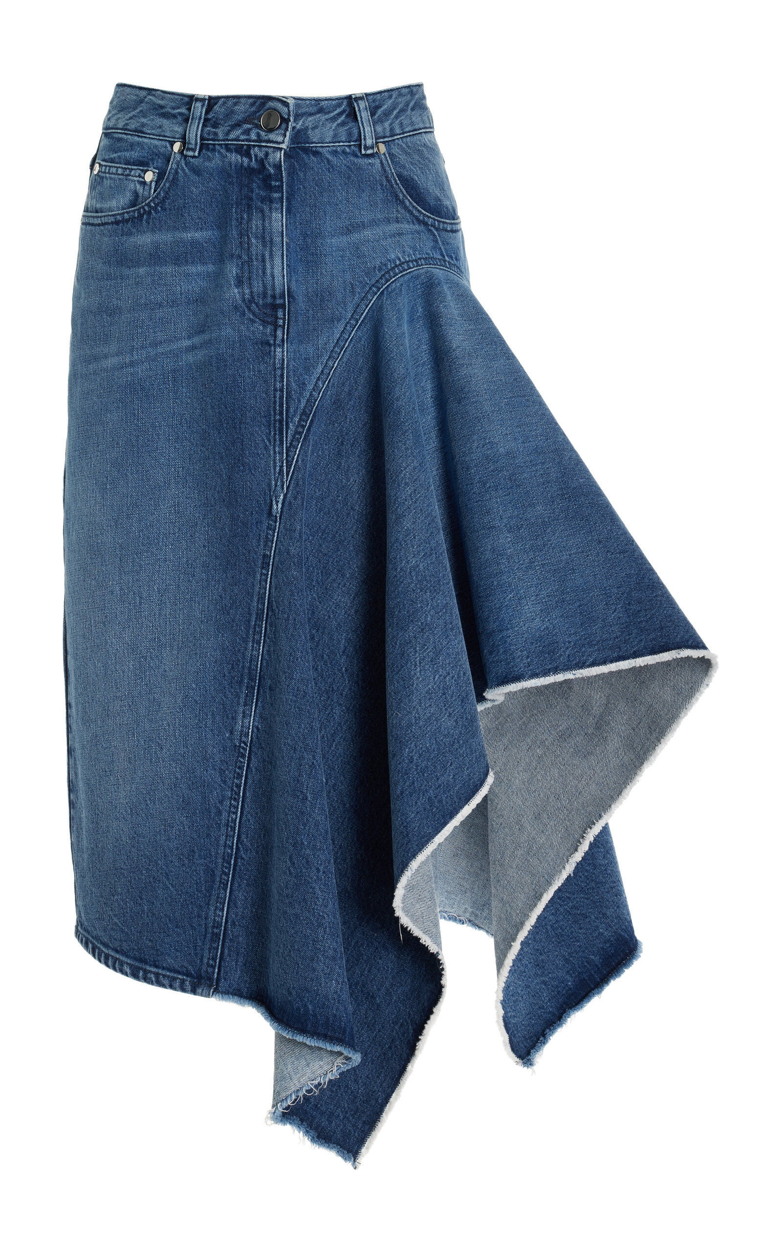 Draped Denim Midi Skirt