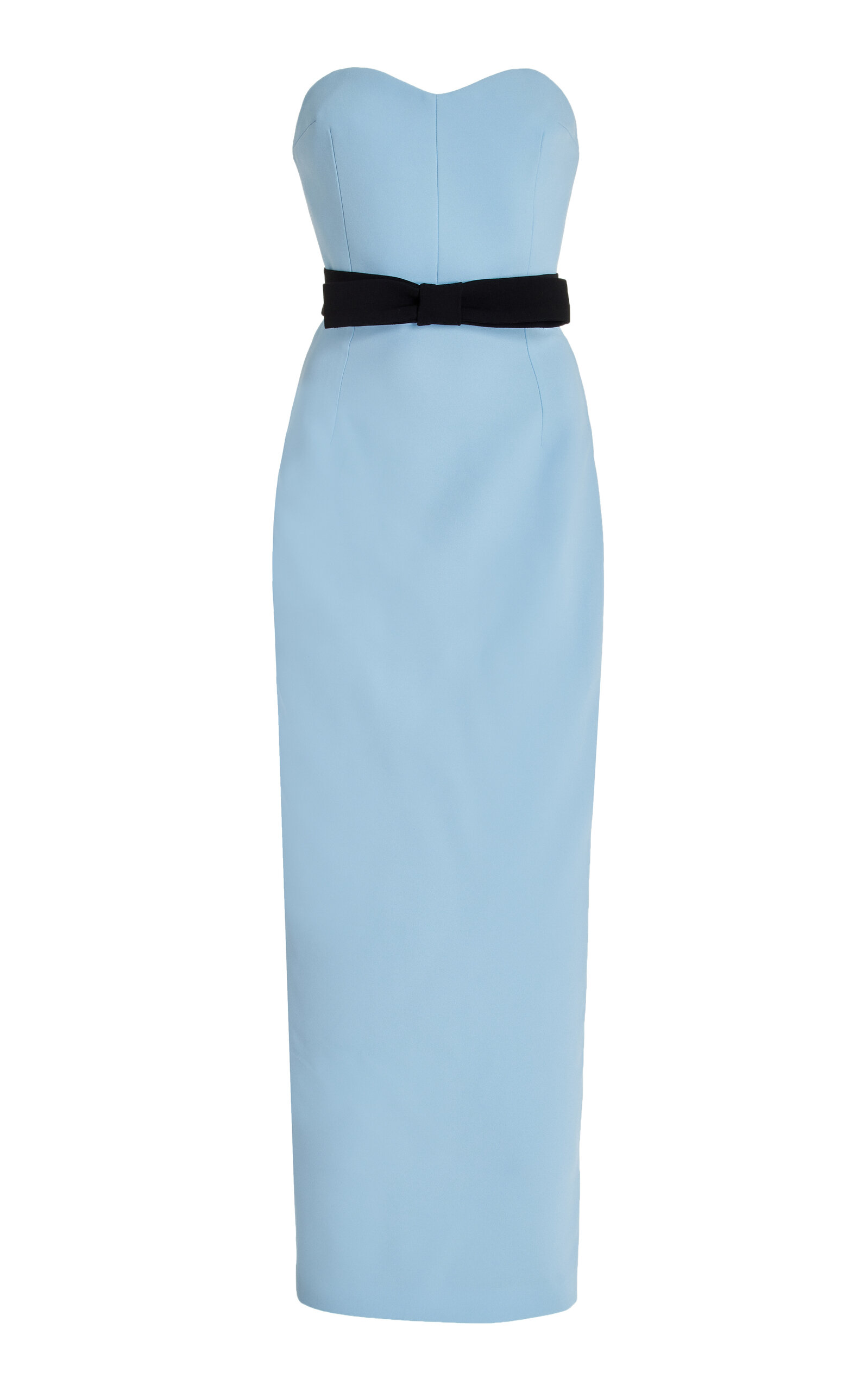 Shop The New Arrivals Ilkyaz Ozel Exclusive Noéle Bow-detailed Crepe Strapless Maxi Dress In Blue