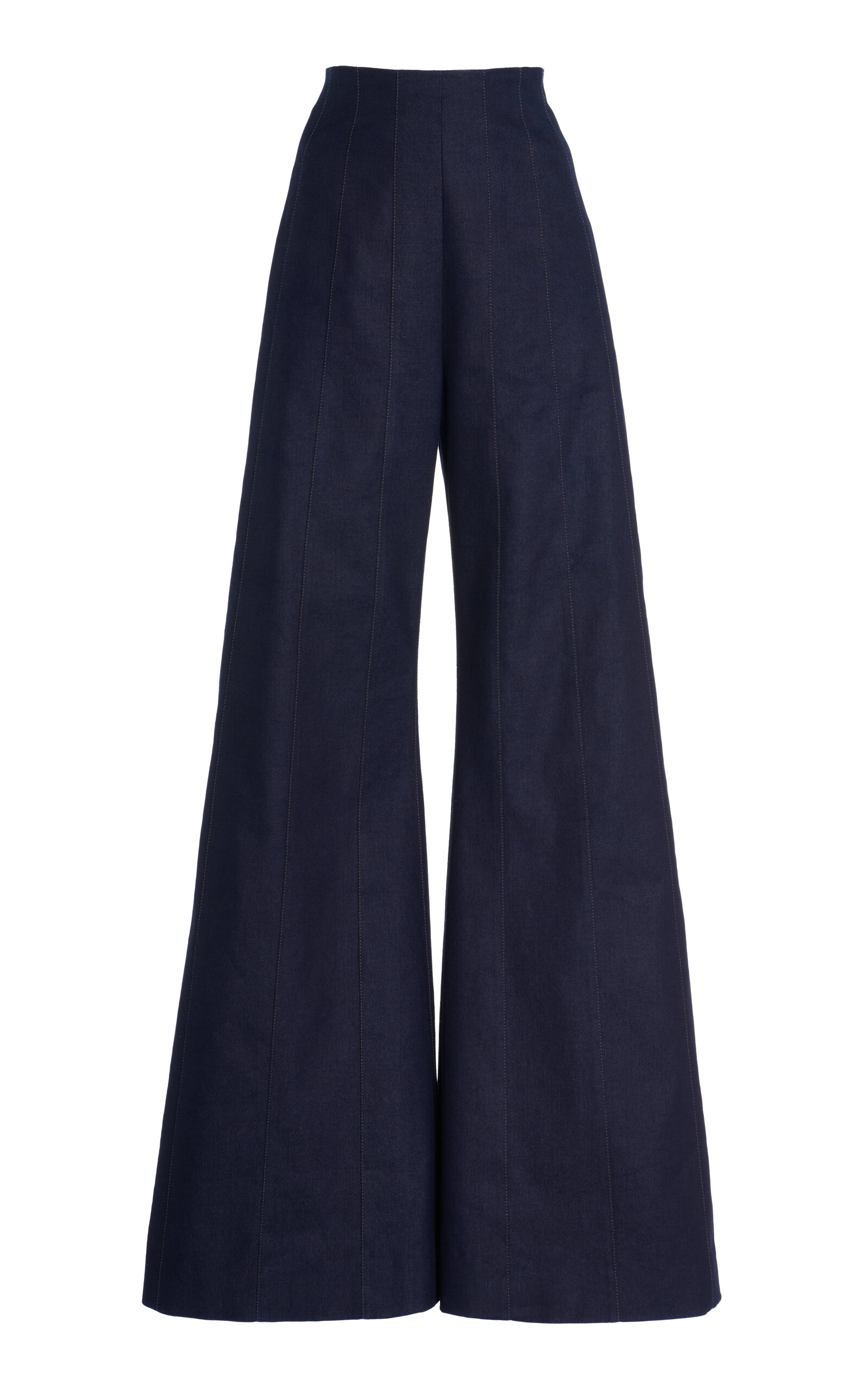 Shop Carolina Herrera High-rise Cotton-blend Flared Pants In Navy