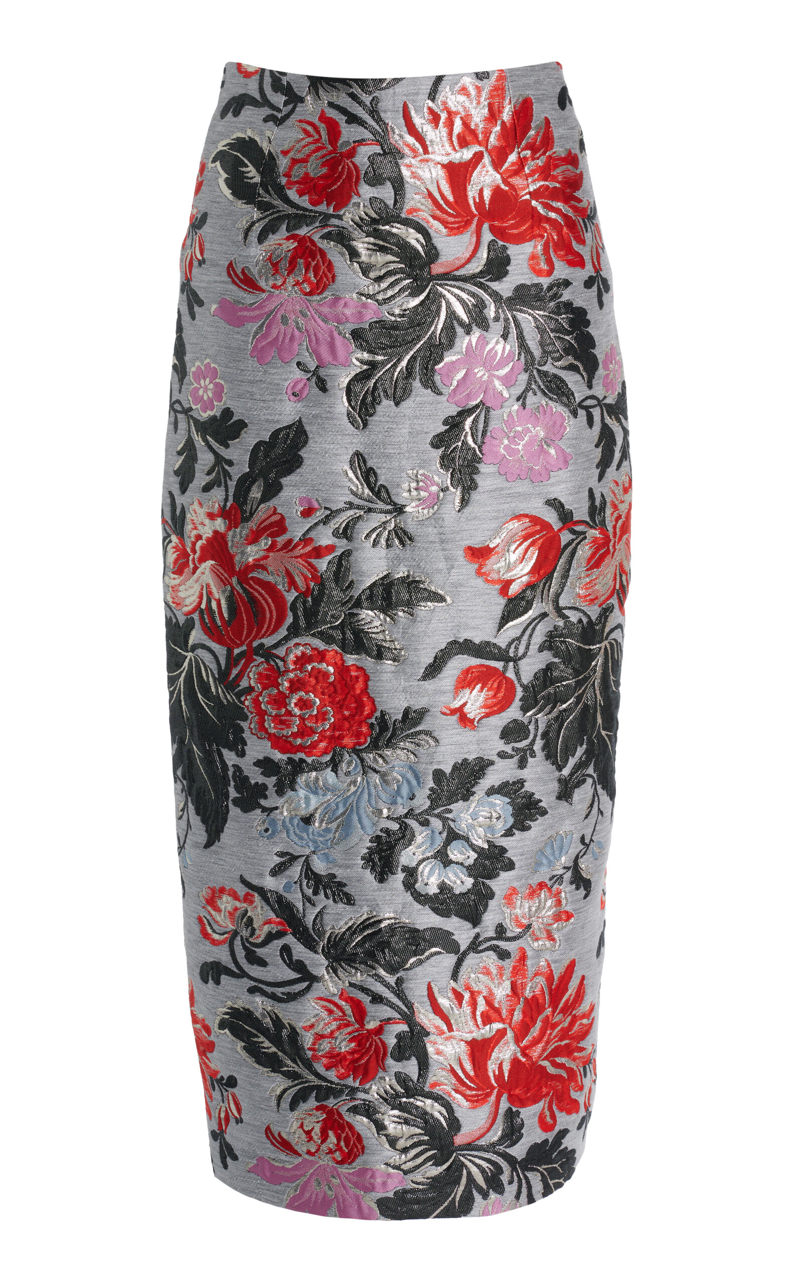 Shop Carolina Herrera Floral Linen-blend Midi Pencil Skirt In Multi