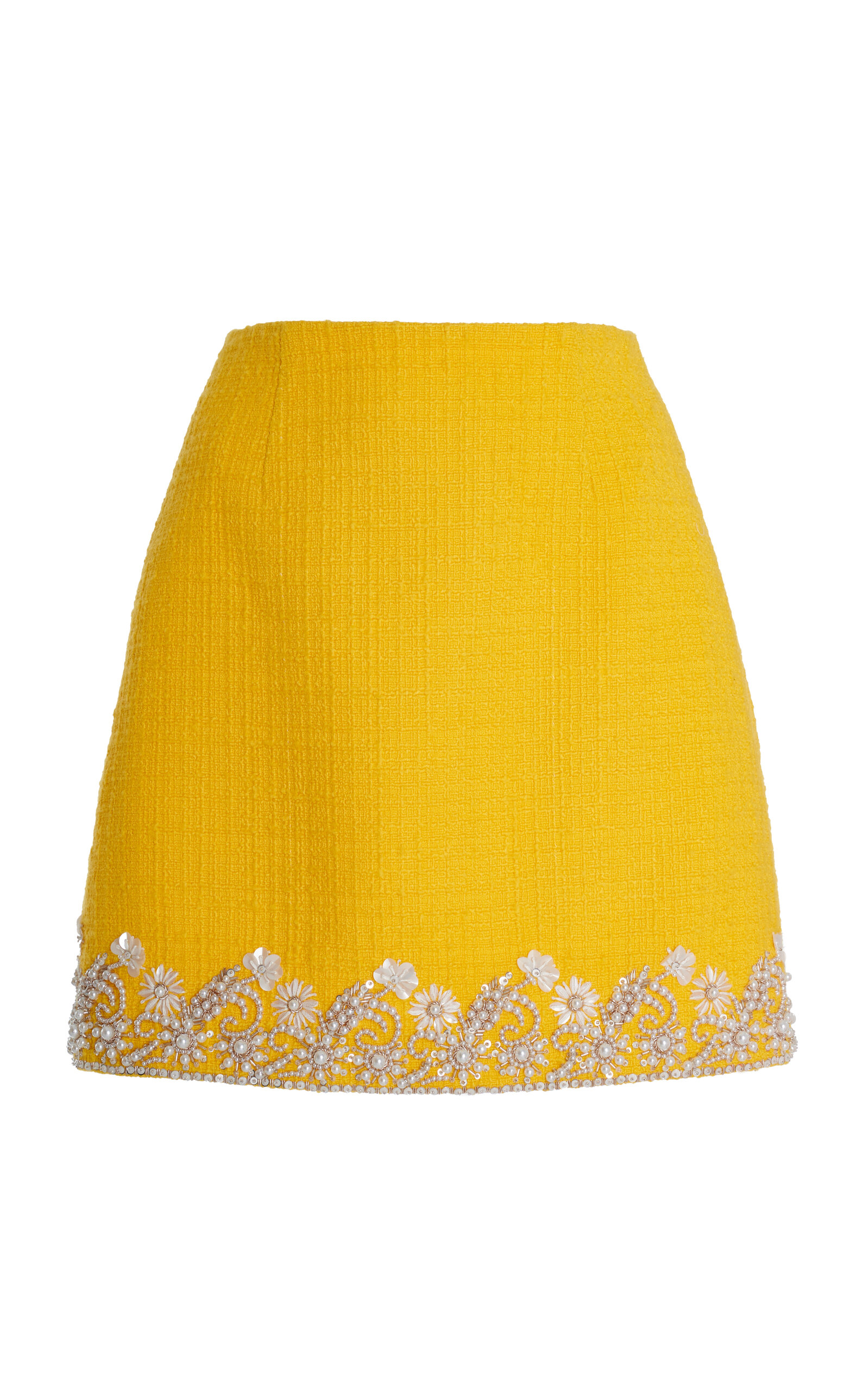 Shop Carolina Herrera Embroidered Virgin-wool Mini Skirt In Yellow