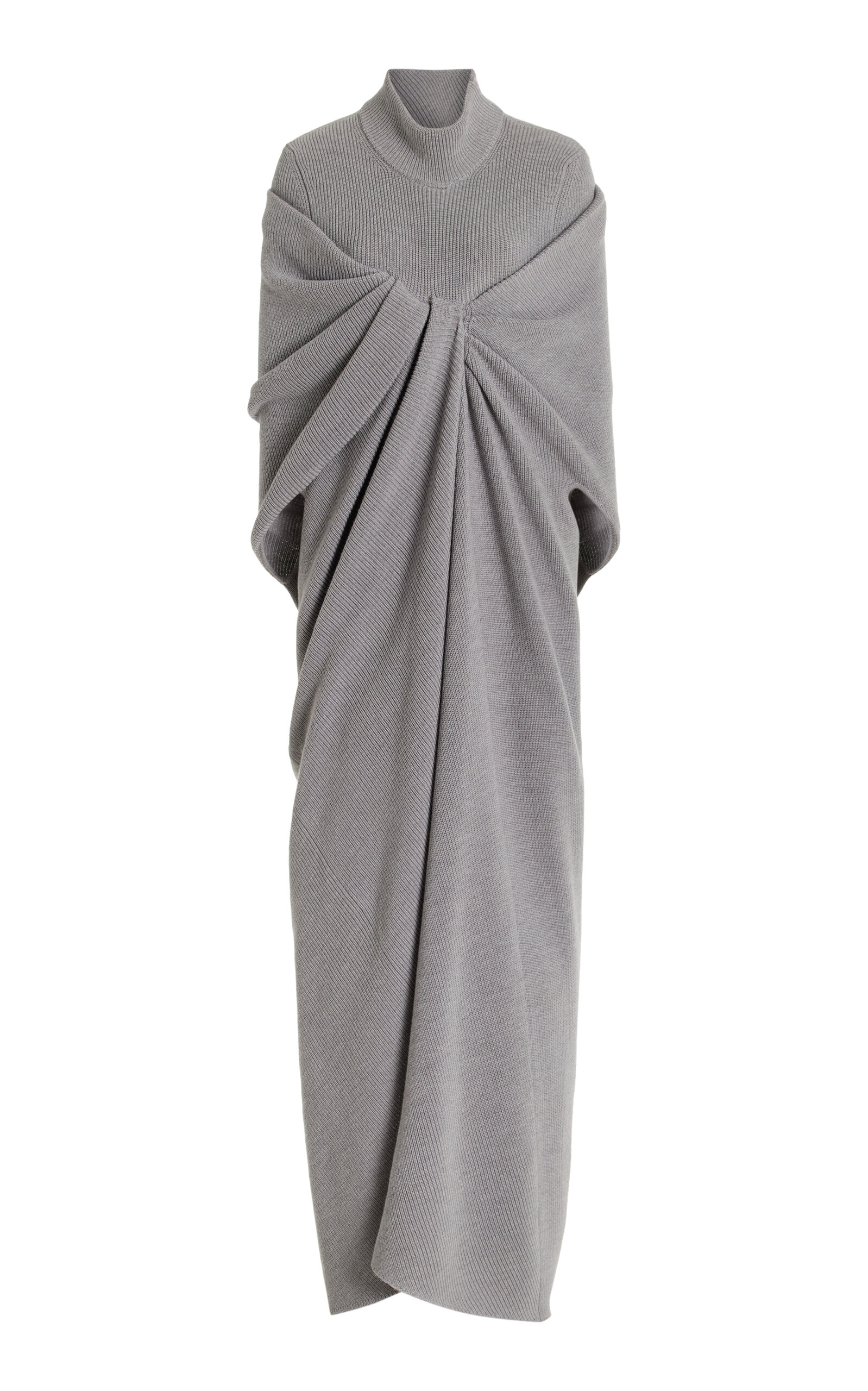 Shop Brandon Maxwell The Holden Draped Wool Turtleneck Midi Dress In Grey