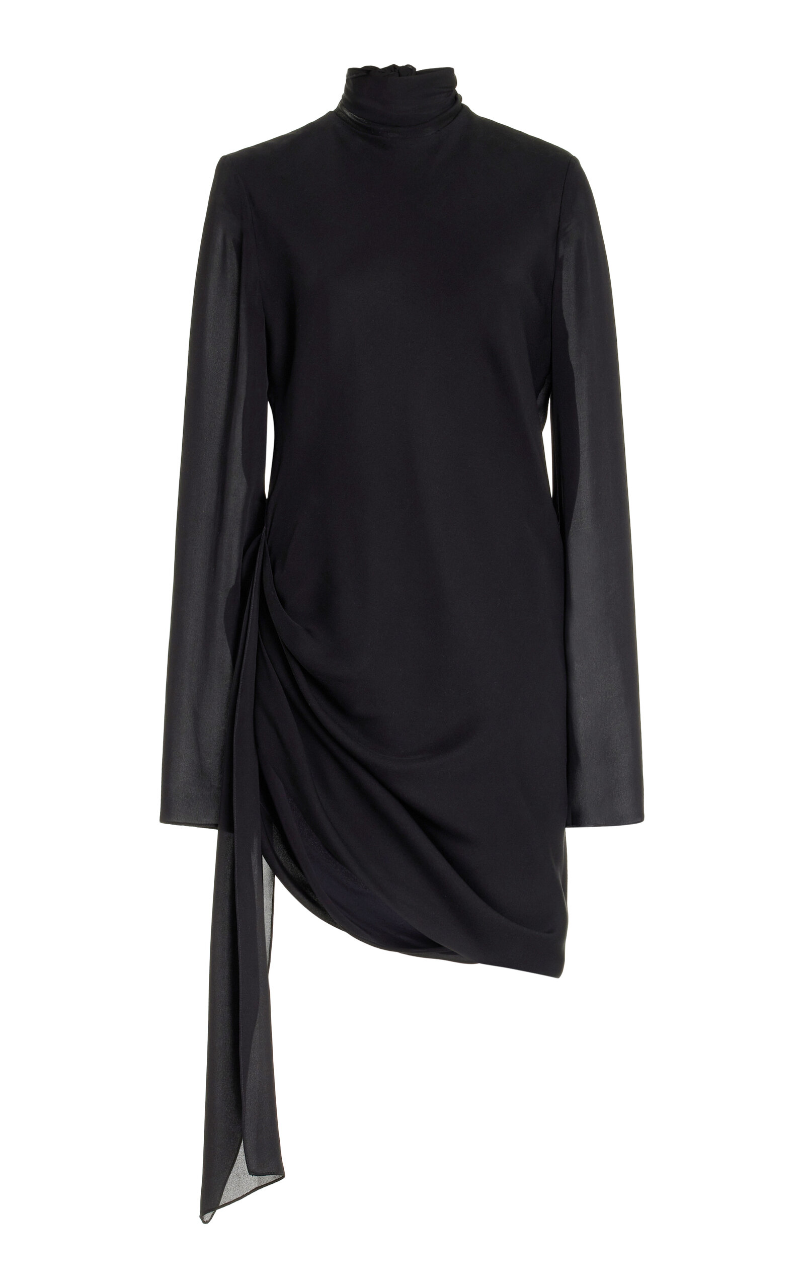 Shop Brandon Maxwell The Raina Scarf-detailed Silk Midi Dress In Black