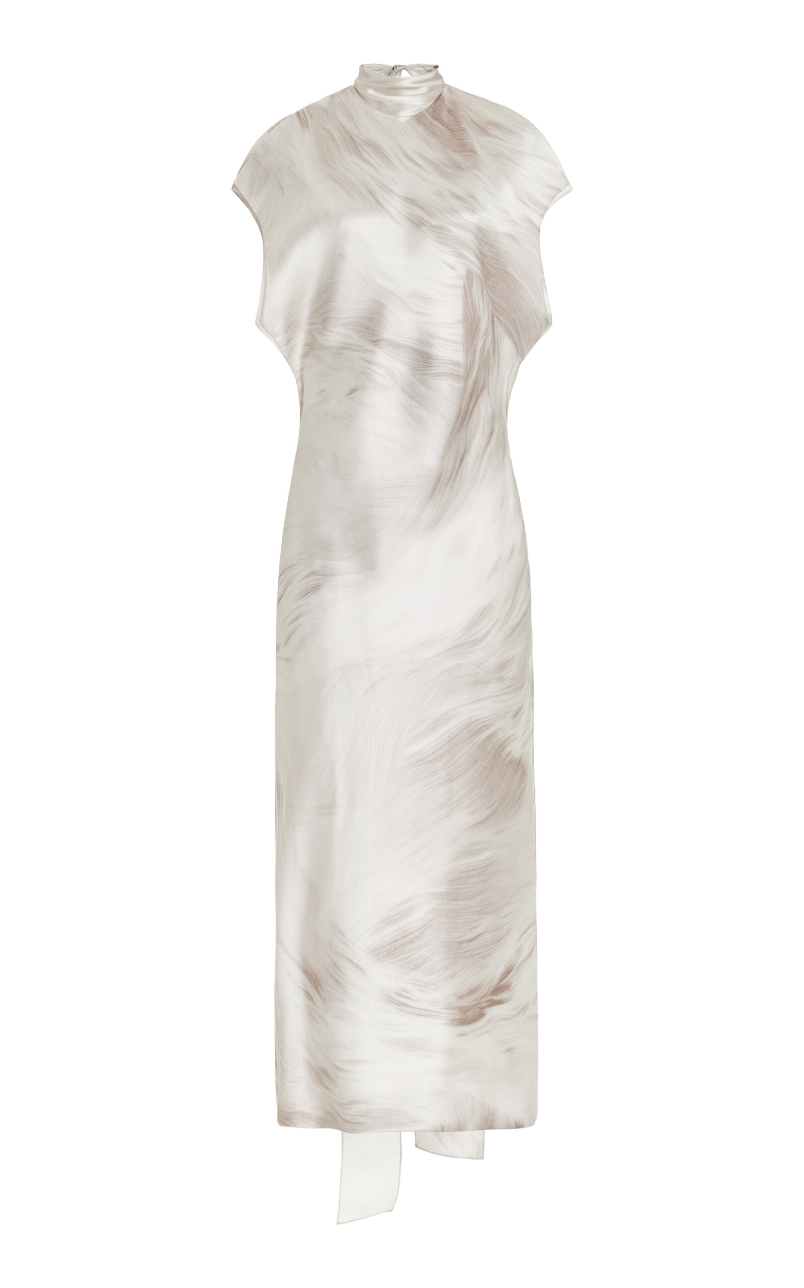 Shop Brandon Maxwell The Evie Scarf-detailed Silk Midi Dress In Silver