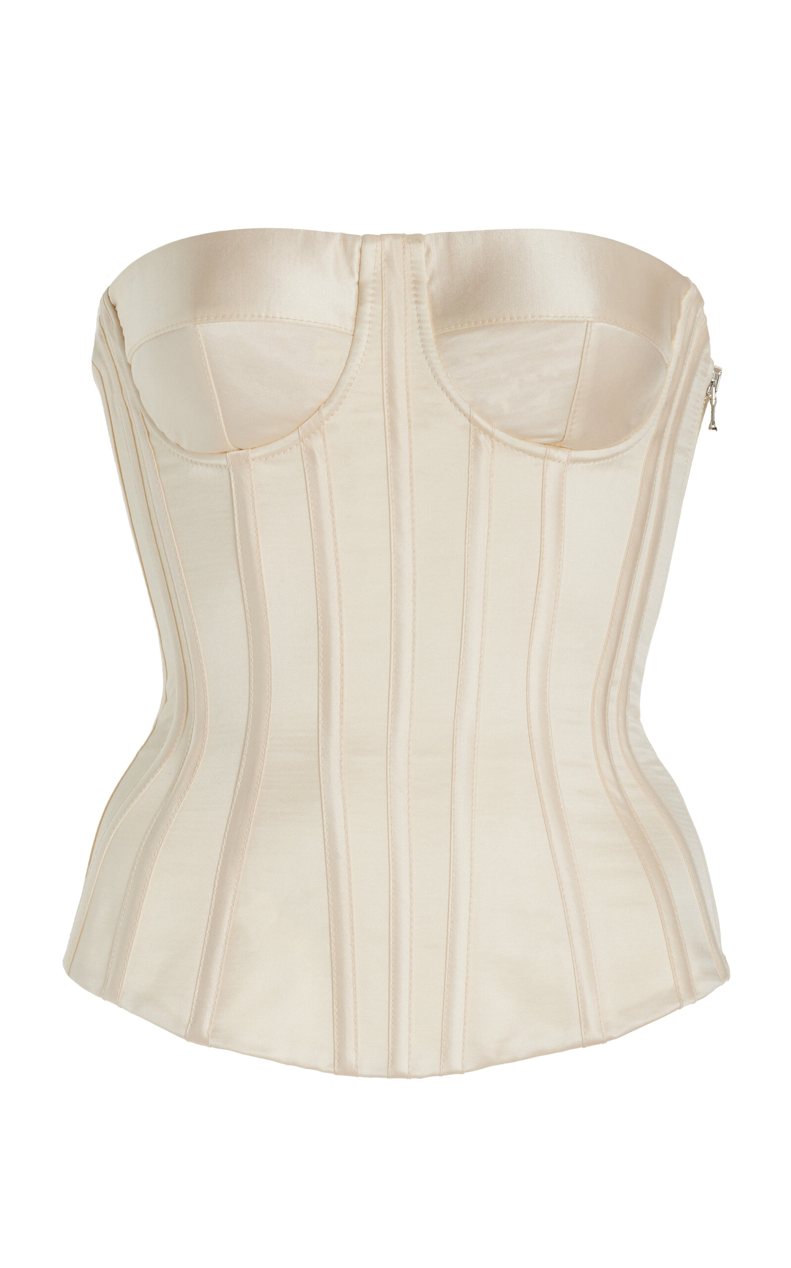 Sergio Hudson Strapless Silk Satin Corset Top In White