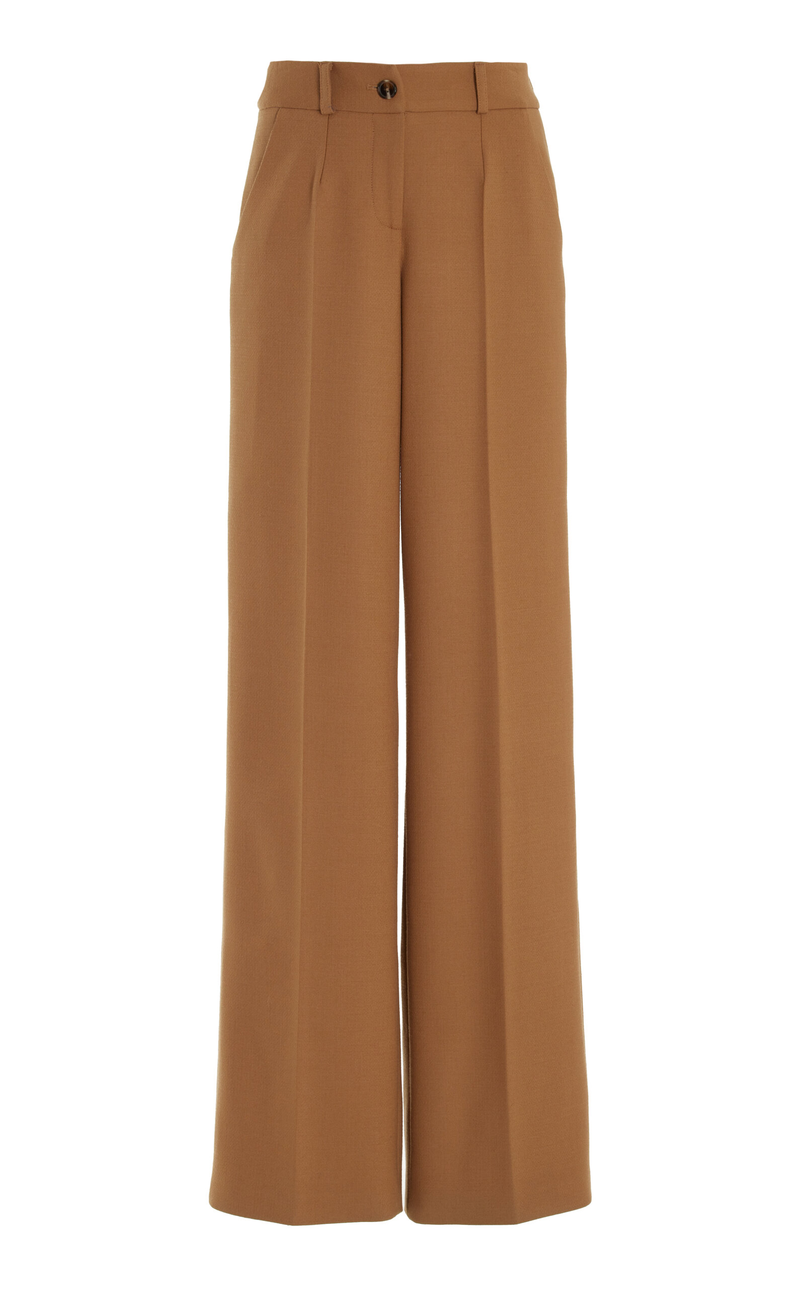 Shop Sergio Hudson High-rise Stretch-wool Wide-leg Pants In Tan