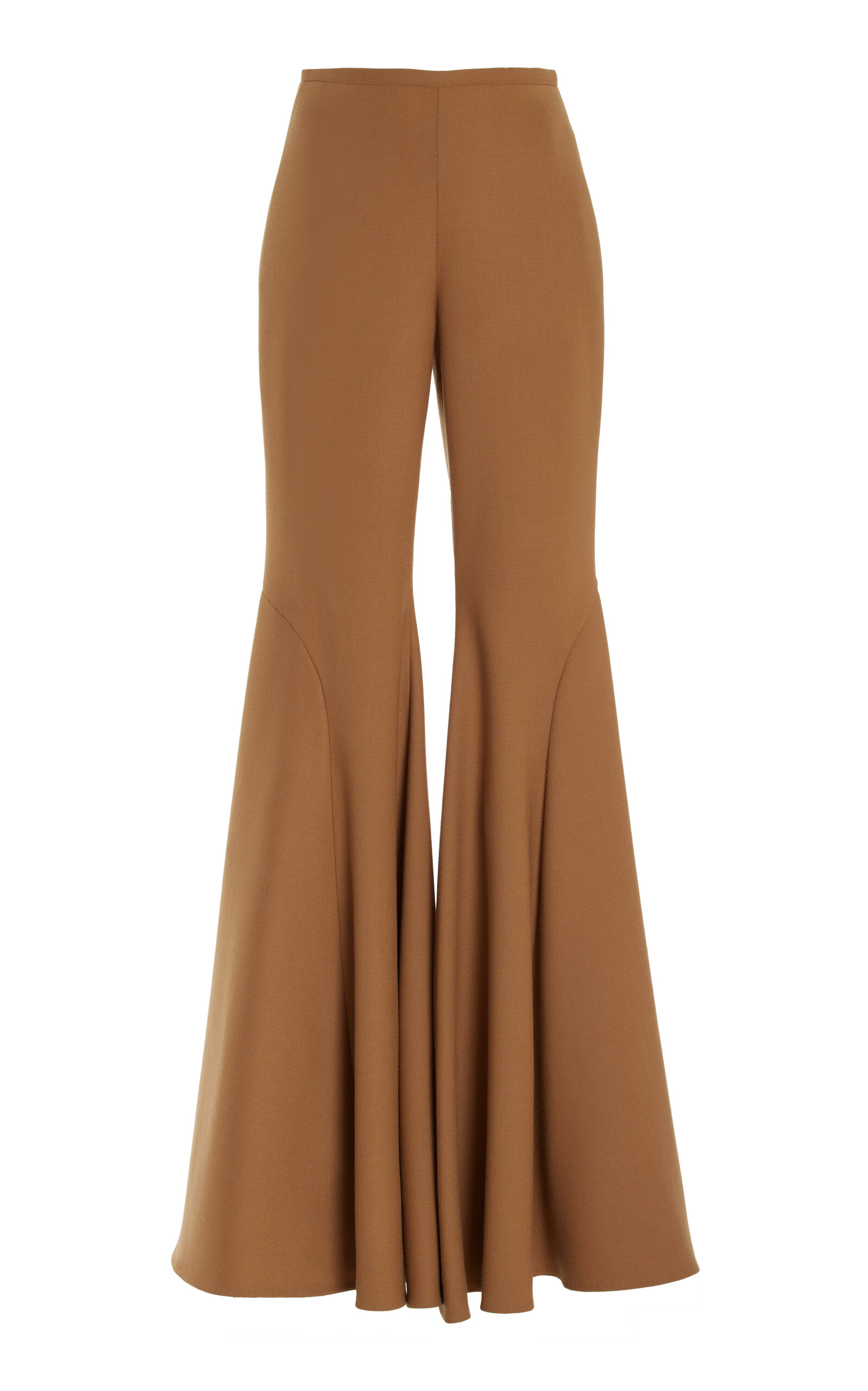 Shop Sergio Hudson Mid-rise Wool-blend Flared-leg Pants In Tan