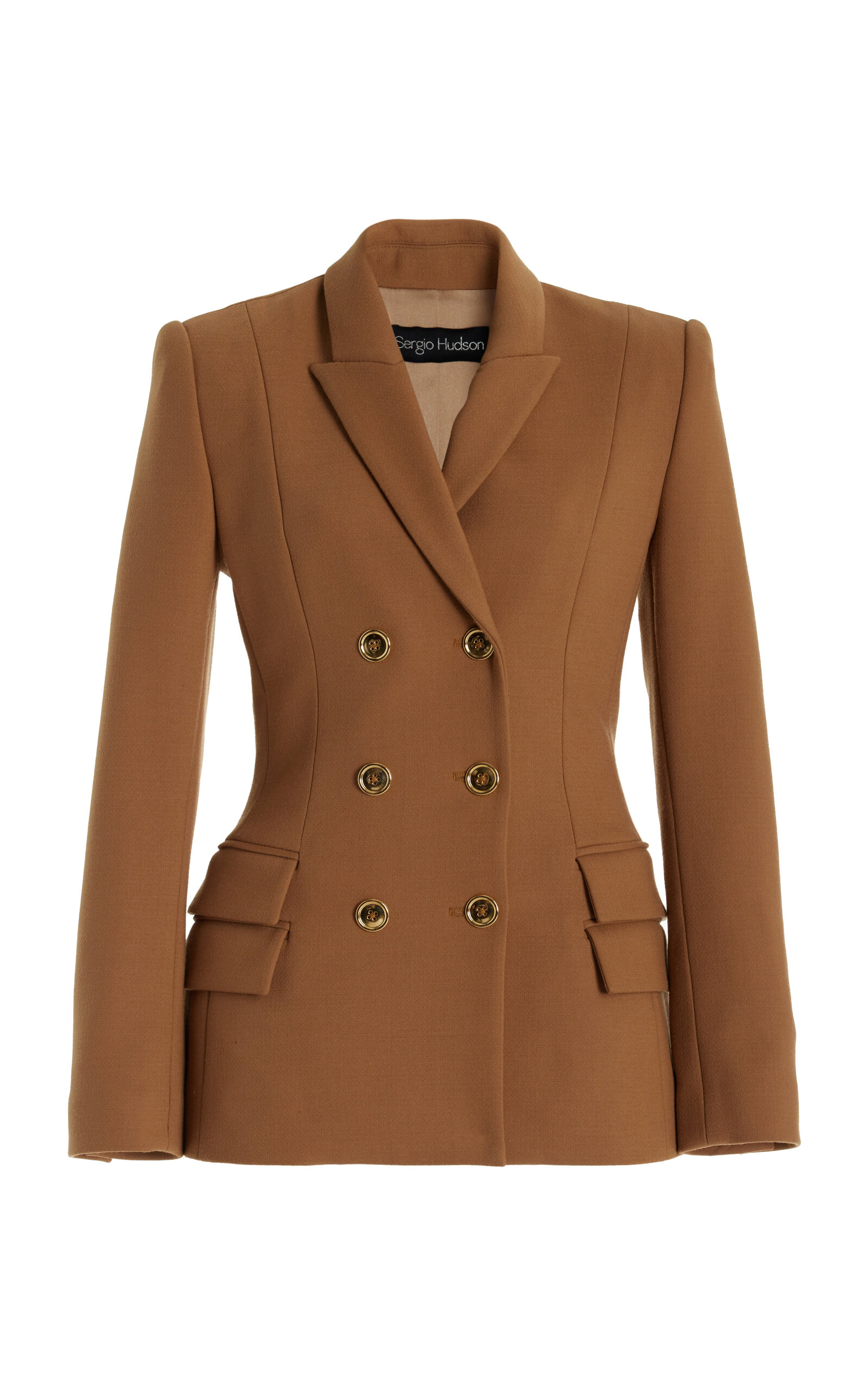 Shop Sergio Hudson Tailored Wool-blend Blazer In Tan