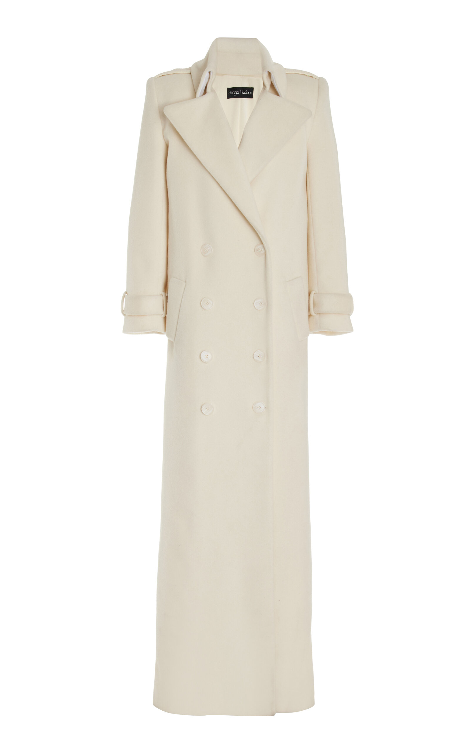 Shop Sergio Hudson Wool Maxi Coat In White