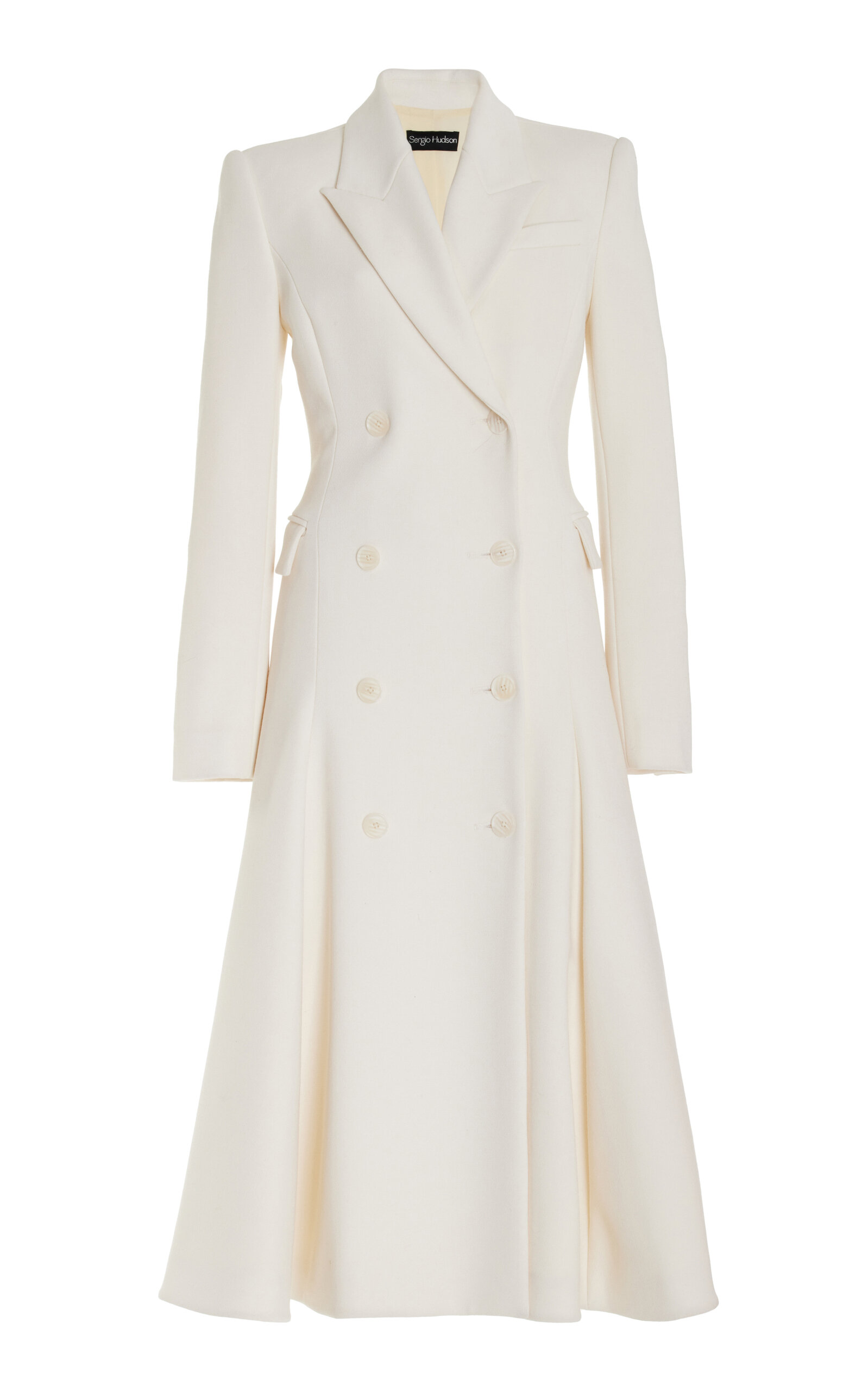 Shop Sergio Hudson Double-breasted Wool Midi Coat Dress In White